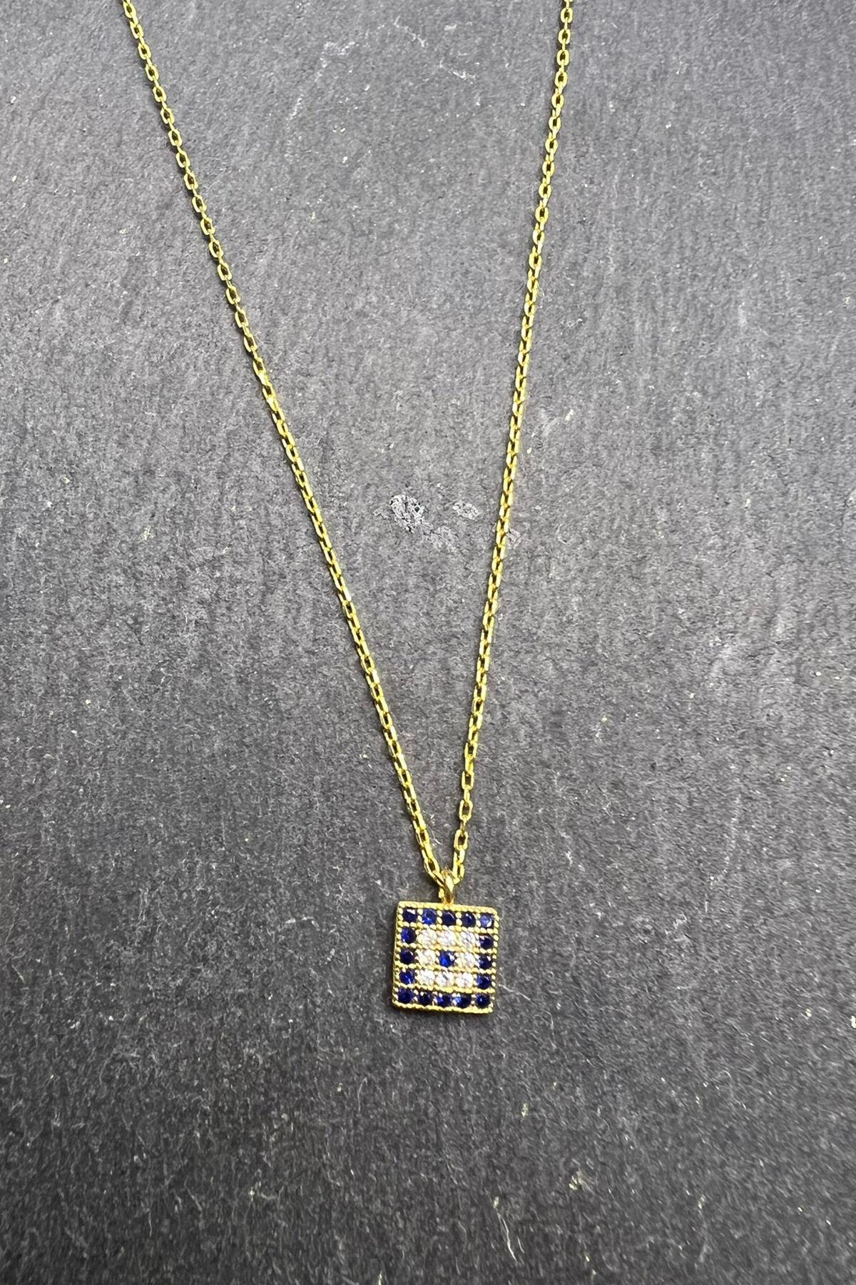 Kare Taşlı Gümüş Kolye By-6555