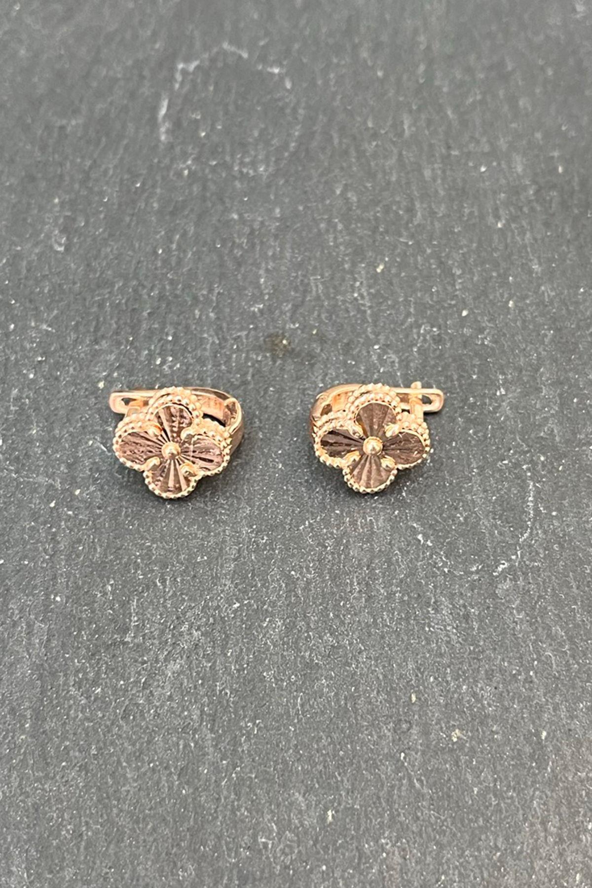 Küçük Van Cleef Model Gümüş Küpe Gold Rengi By-7651