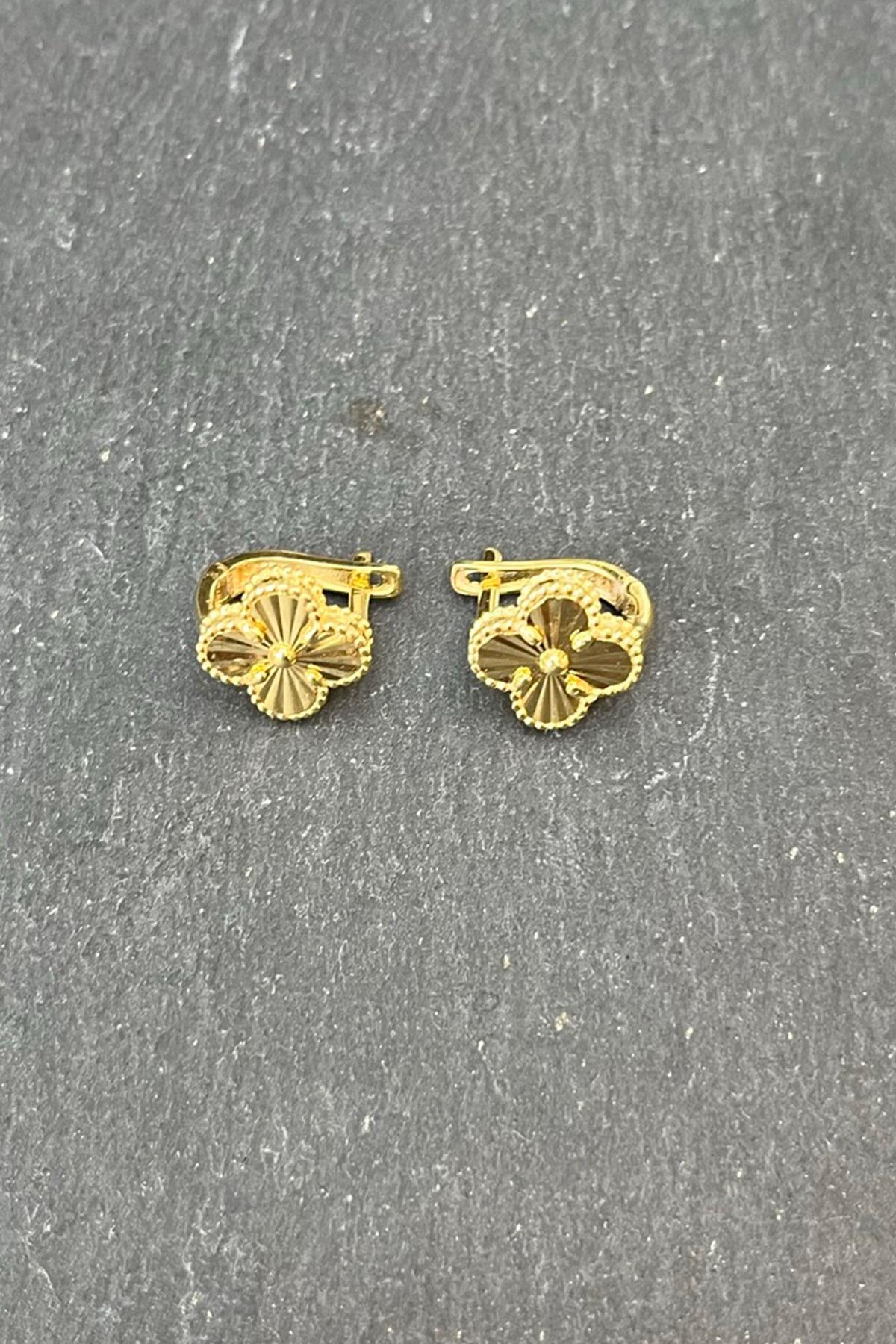 Küçük Van Cleef Model Gümüş Küpe Gold Rengi By-7651