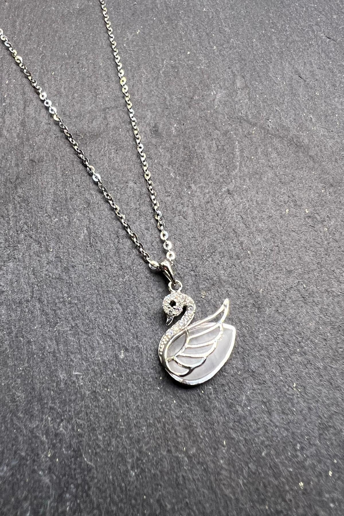 Kuğu Desenli Gümüş Kolye By-5971