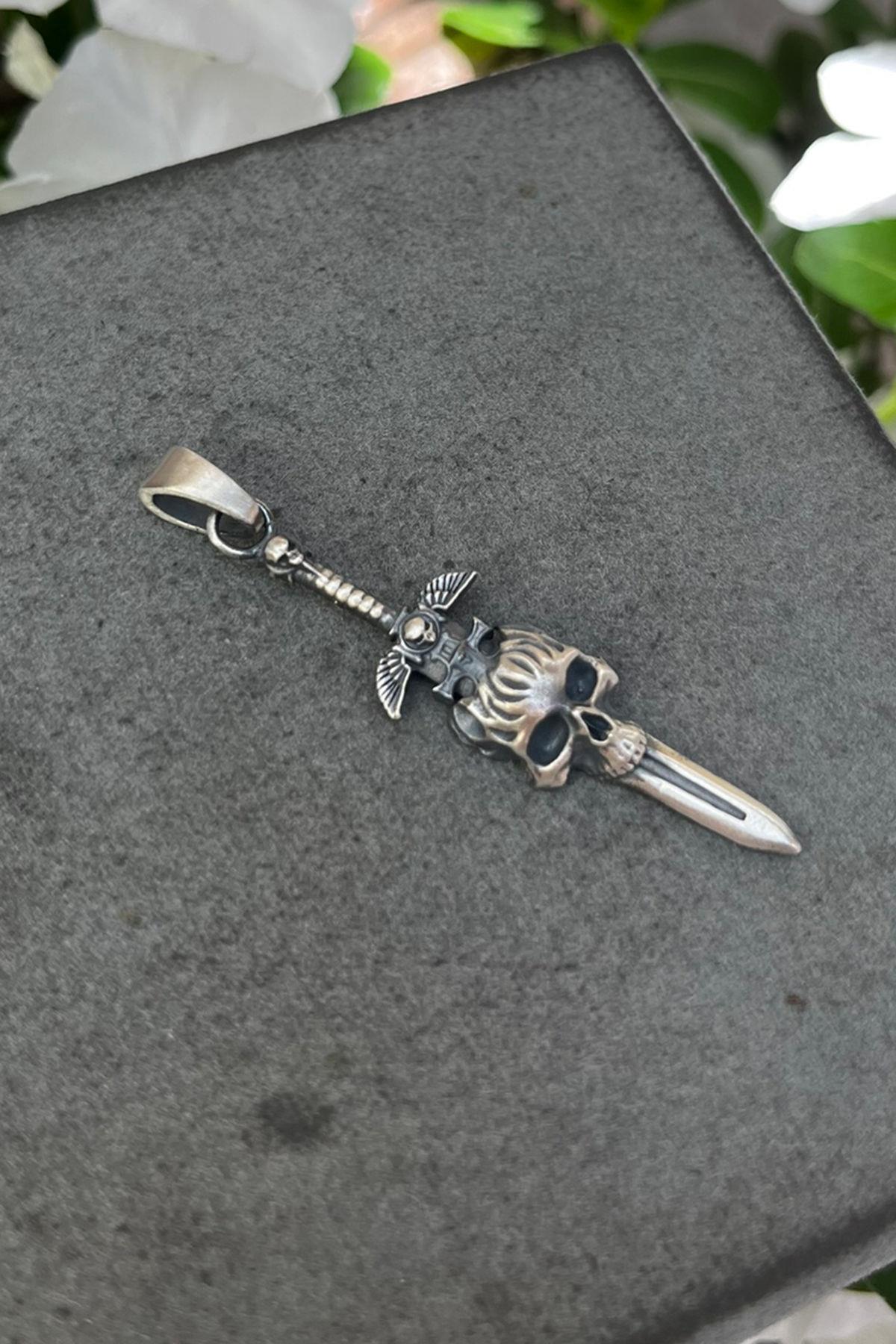 Kurukafa Bıçak Model Gümüş Erkek Kolye Ucu By-8637