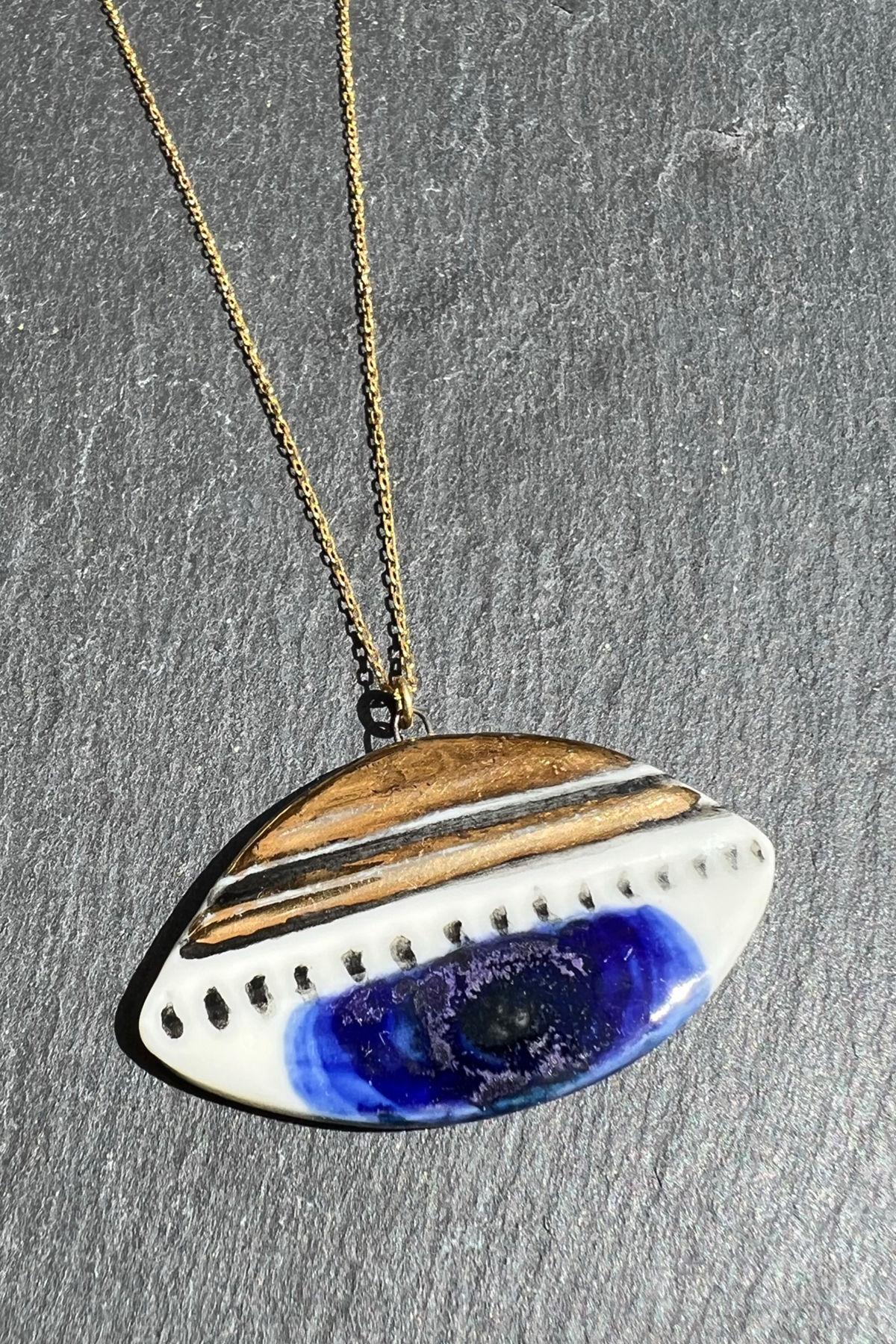 Lacivert Beyaz Gümüş Kolye By-6058