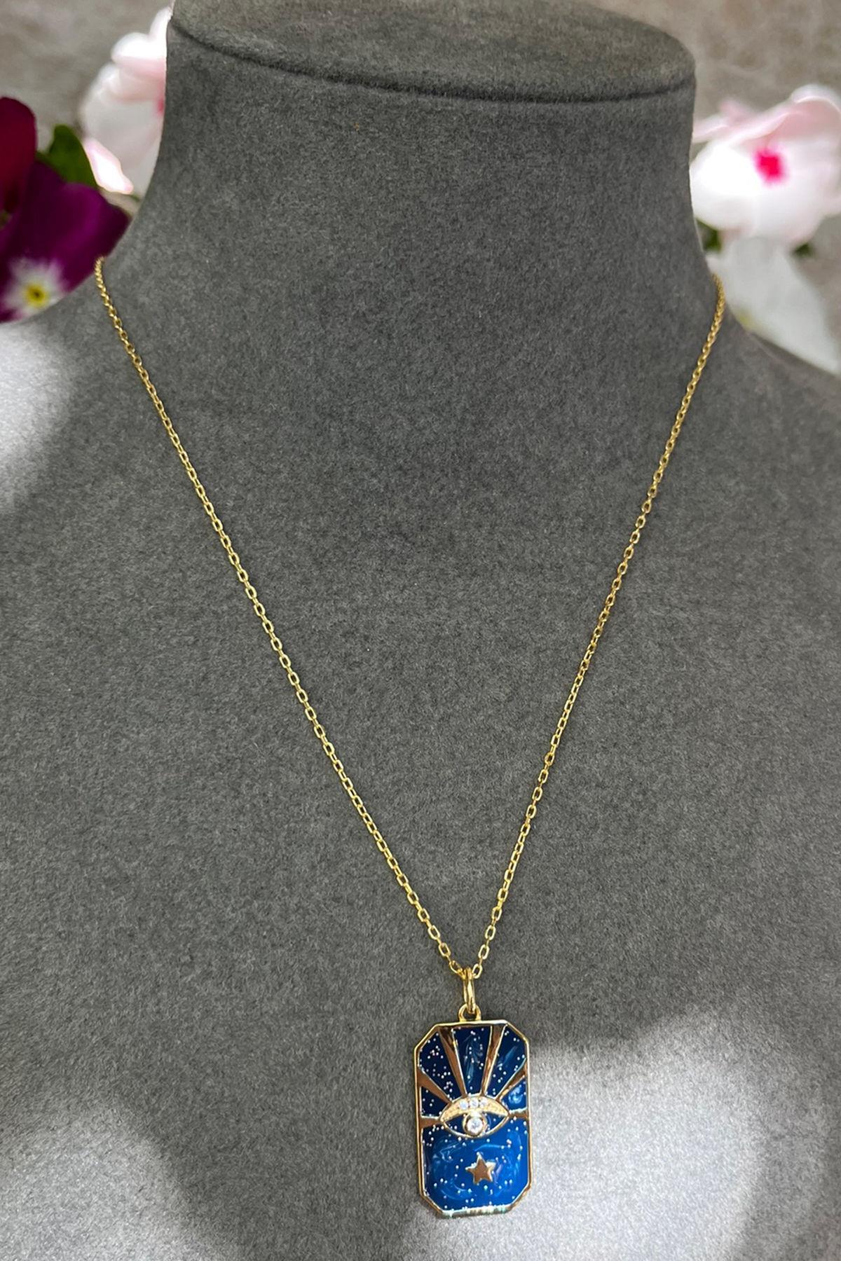 Lacivert Göz Model Gümüş Kolye By-8611