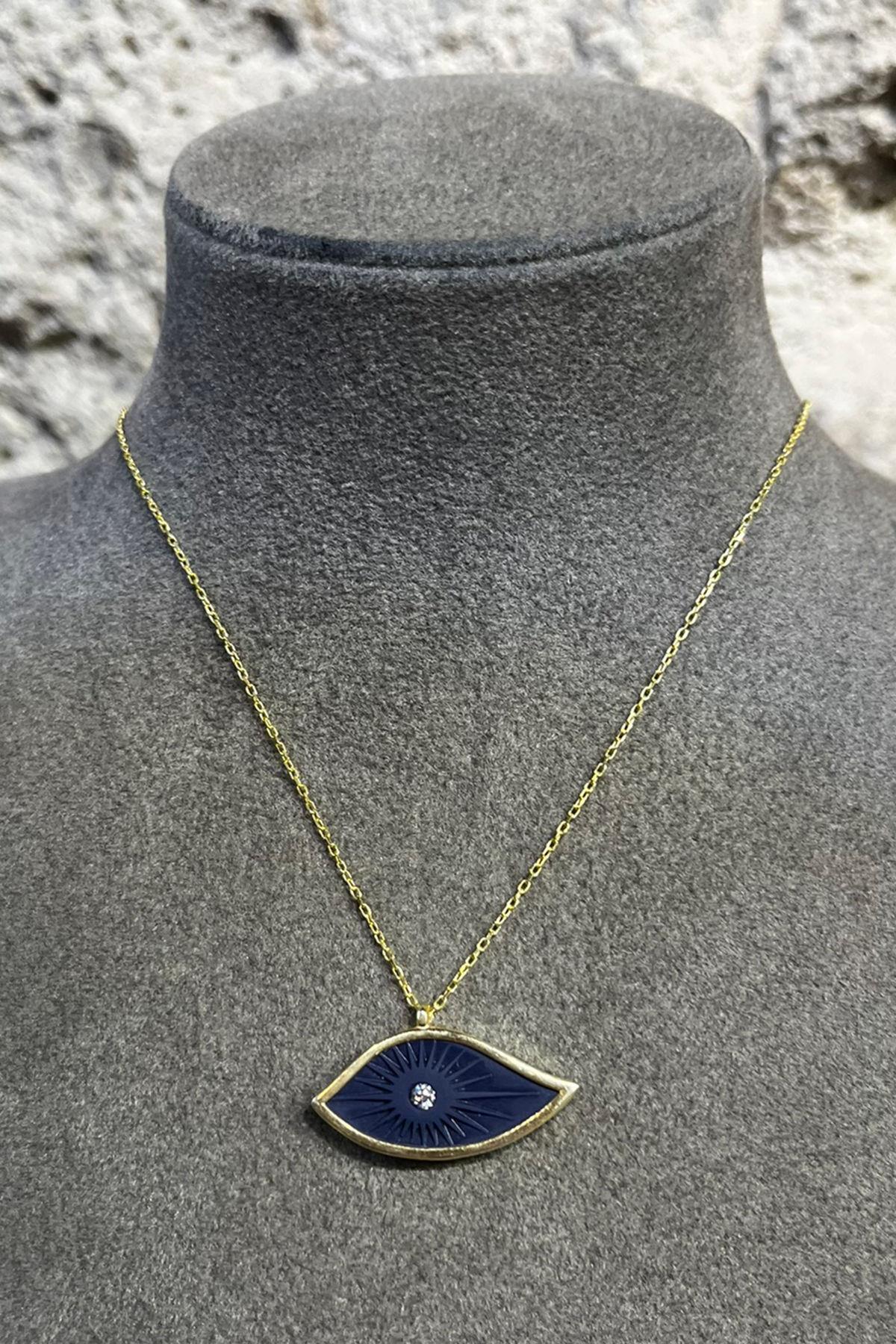 Lacivert Göz Model Gümüş Kolye By-8717