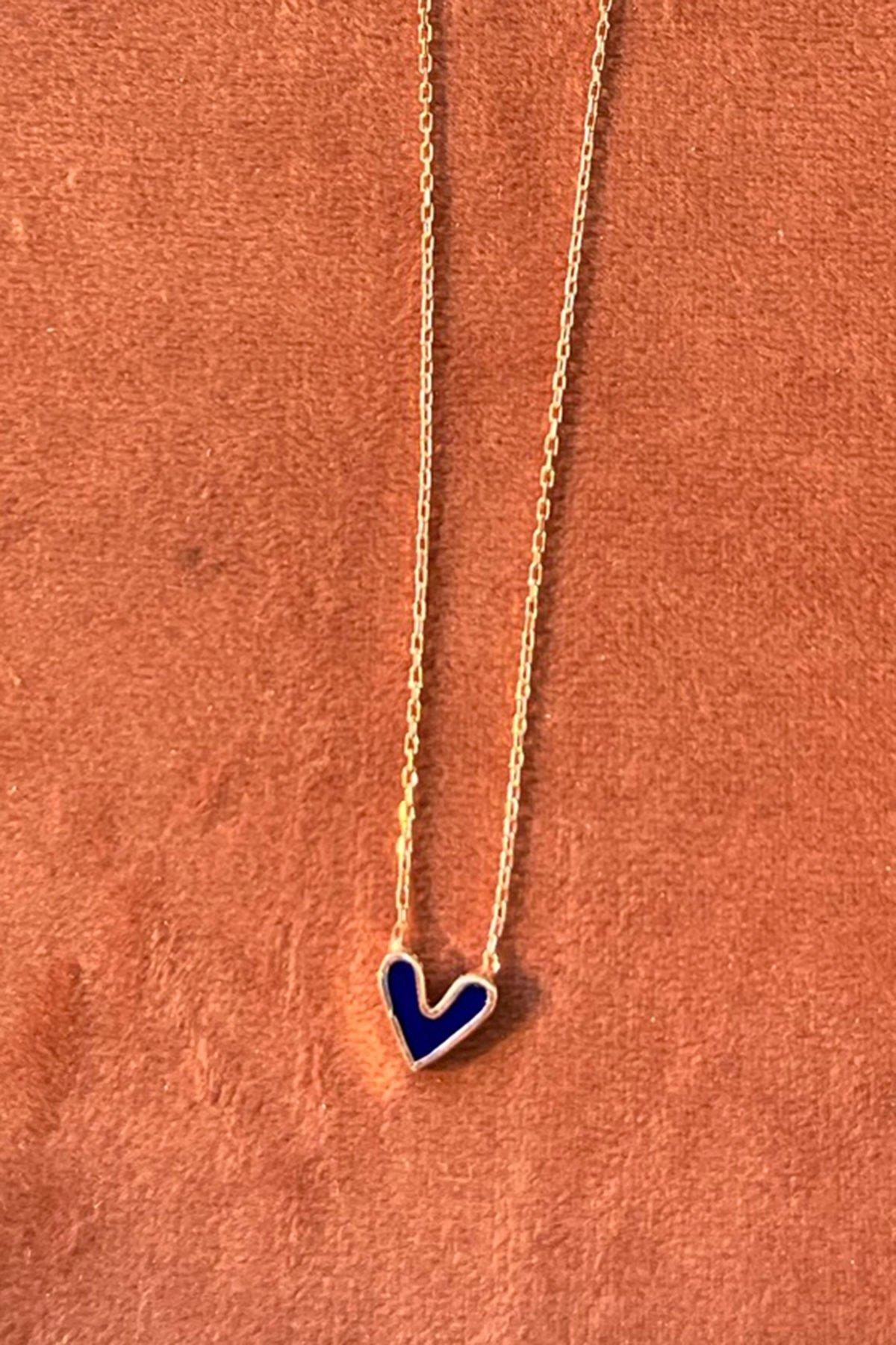 Lacivert Kalpli Gümüş Kolye By-7726