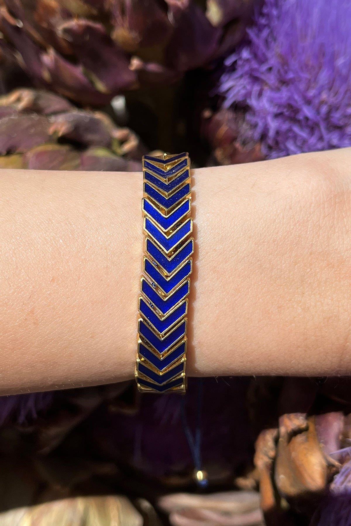 Lacivert Mineli Bronz Bileklik By-8445