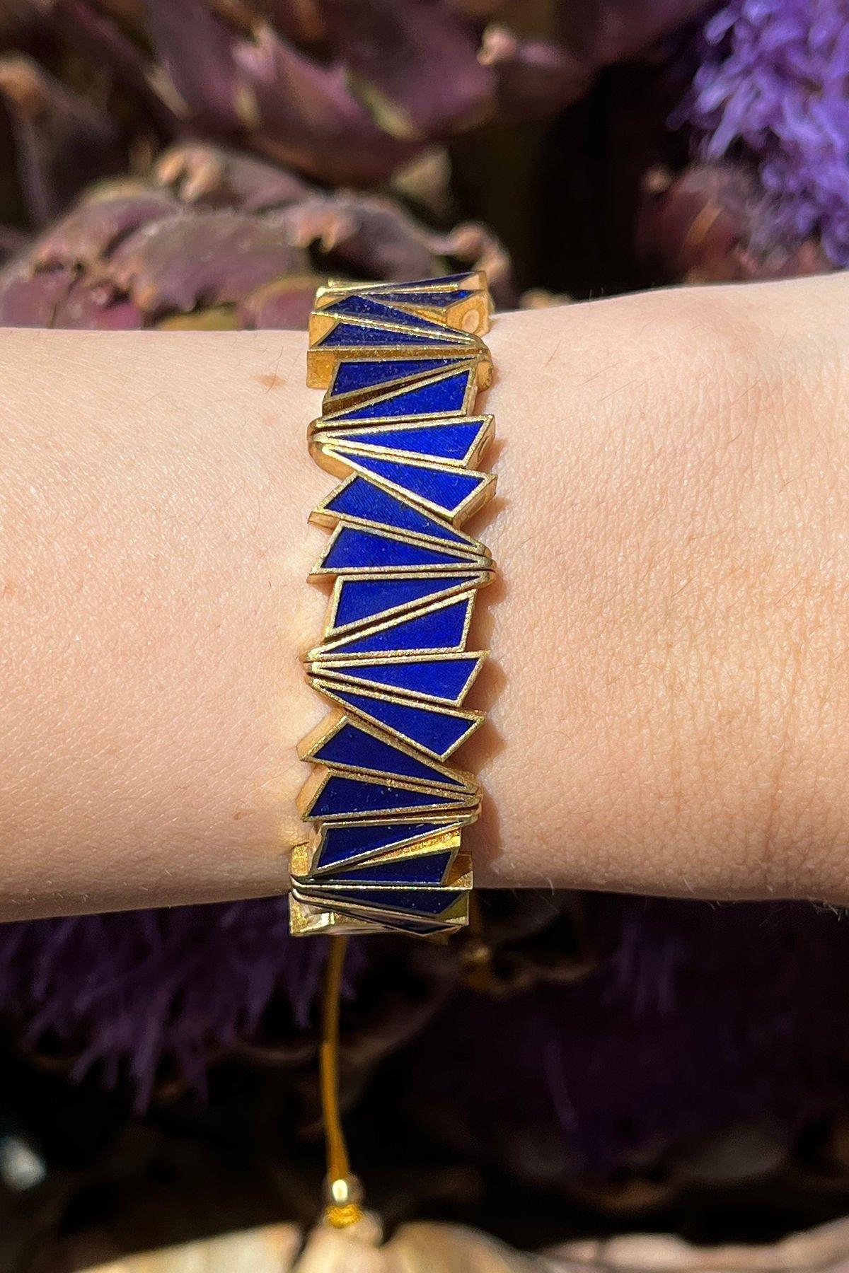 Lacivert Mineli Bronz Bileklik By-8446