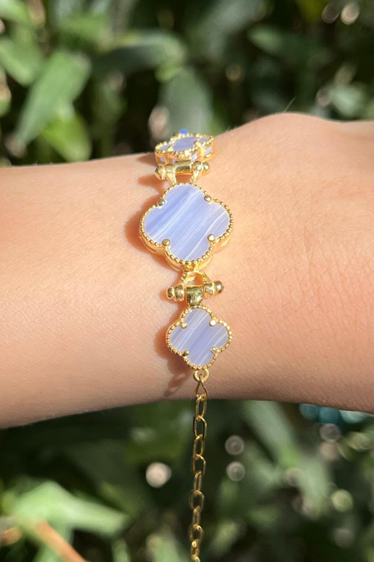 Lila Rengi Van Cleef Model Gümüş Bileklik By-7603