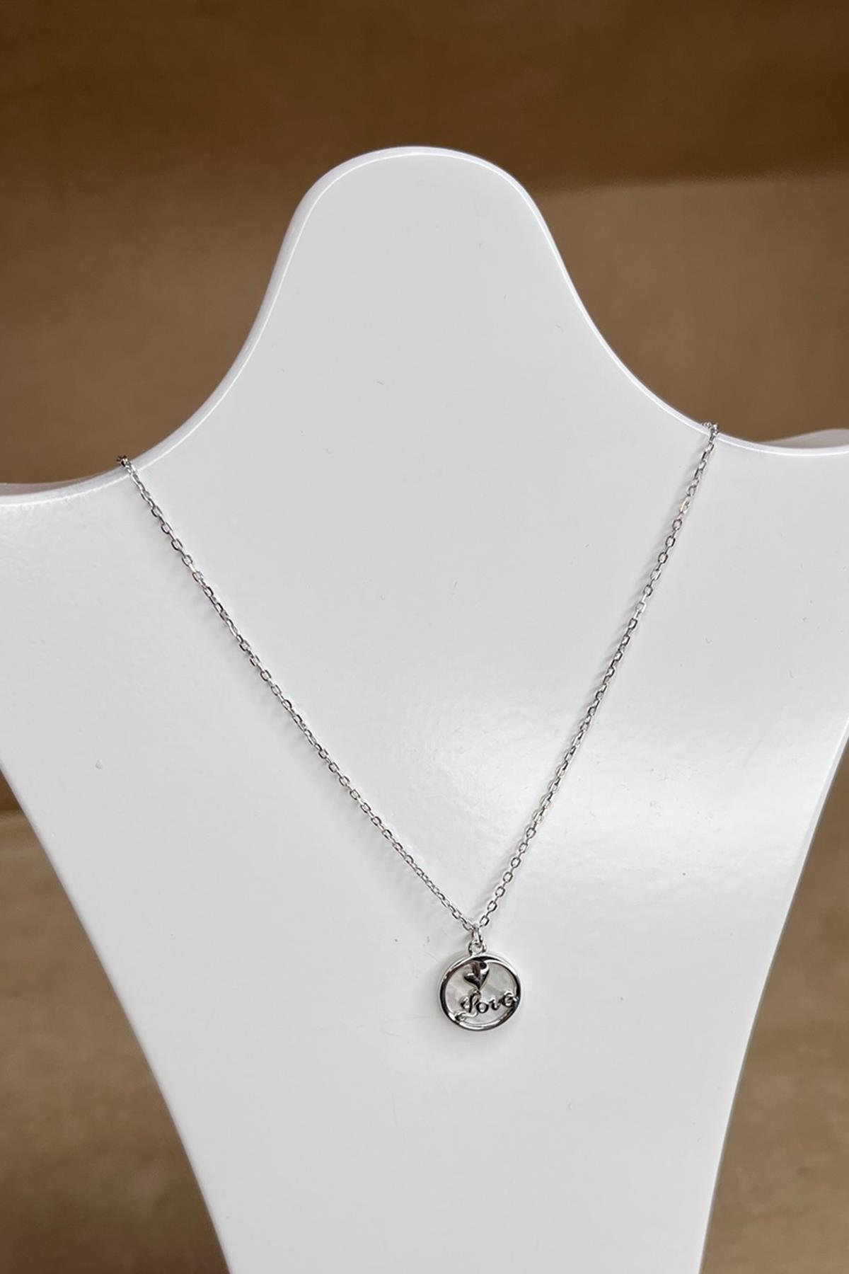 Love Yazılı Gümüş Kolye By-8970