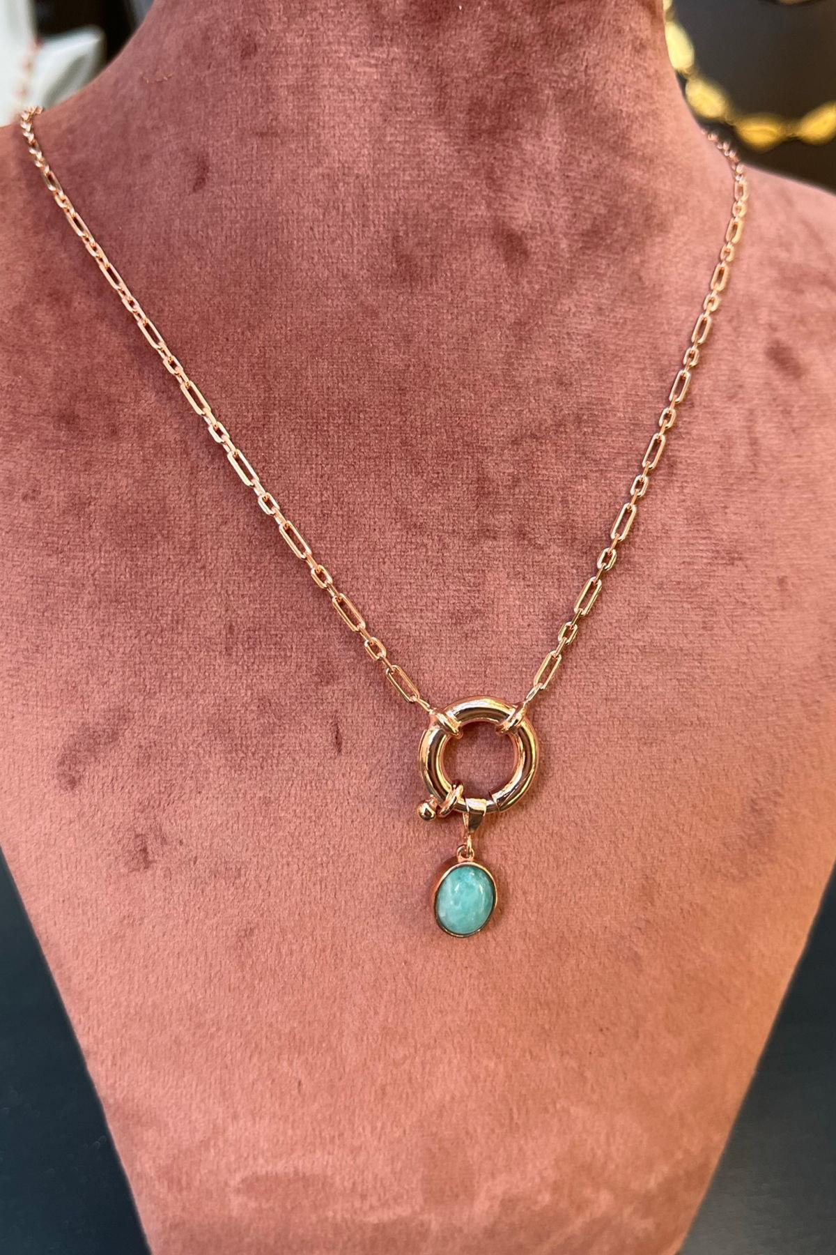 Mavi Apatit Taşlı 55 Cm Gümüş Kolye  By-7752