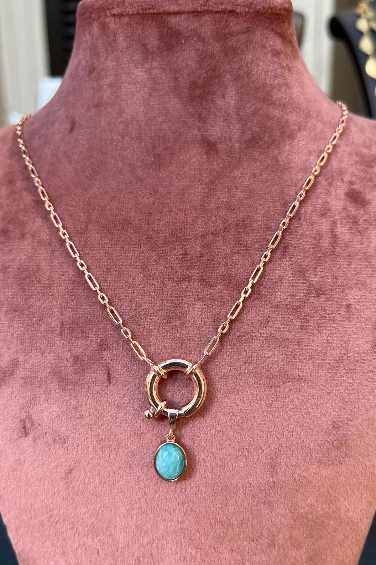 Mavi Apatit Taşlı 55 Cm Gümüş Kolye  By-7752