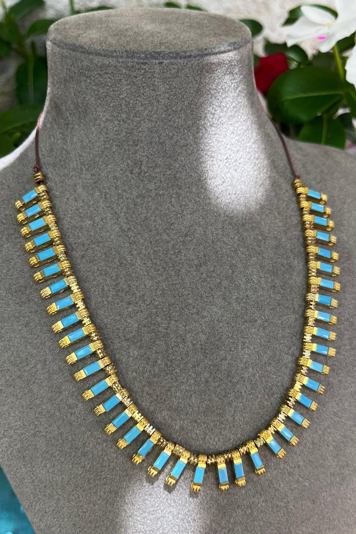 Mavi Baget Taşlı Bronz Kolye By-8549