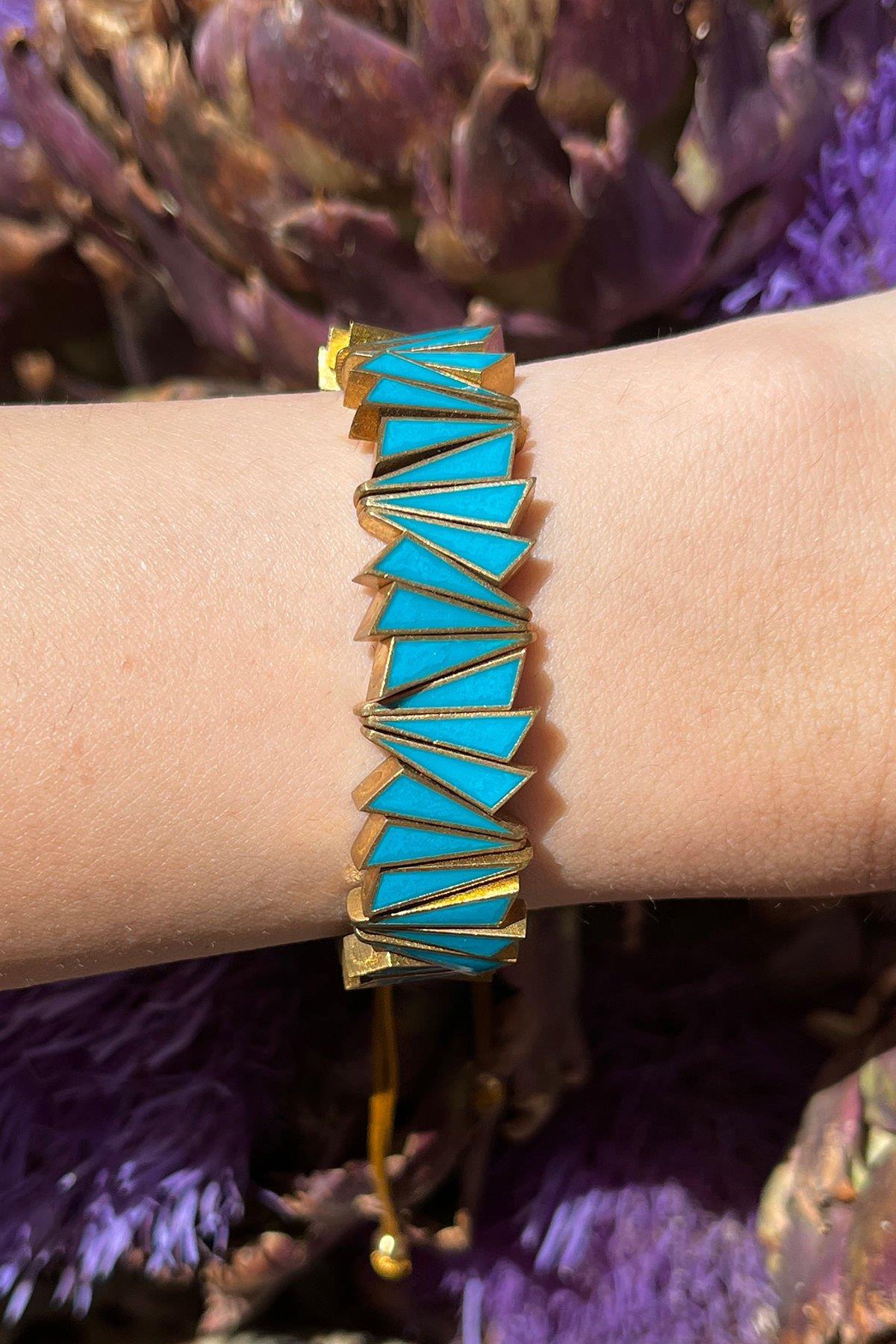 Mavi Mineli Bronz Bileklik By-8447