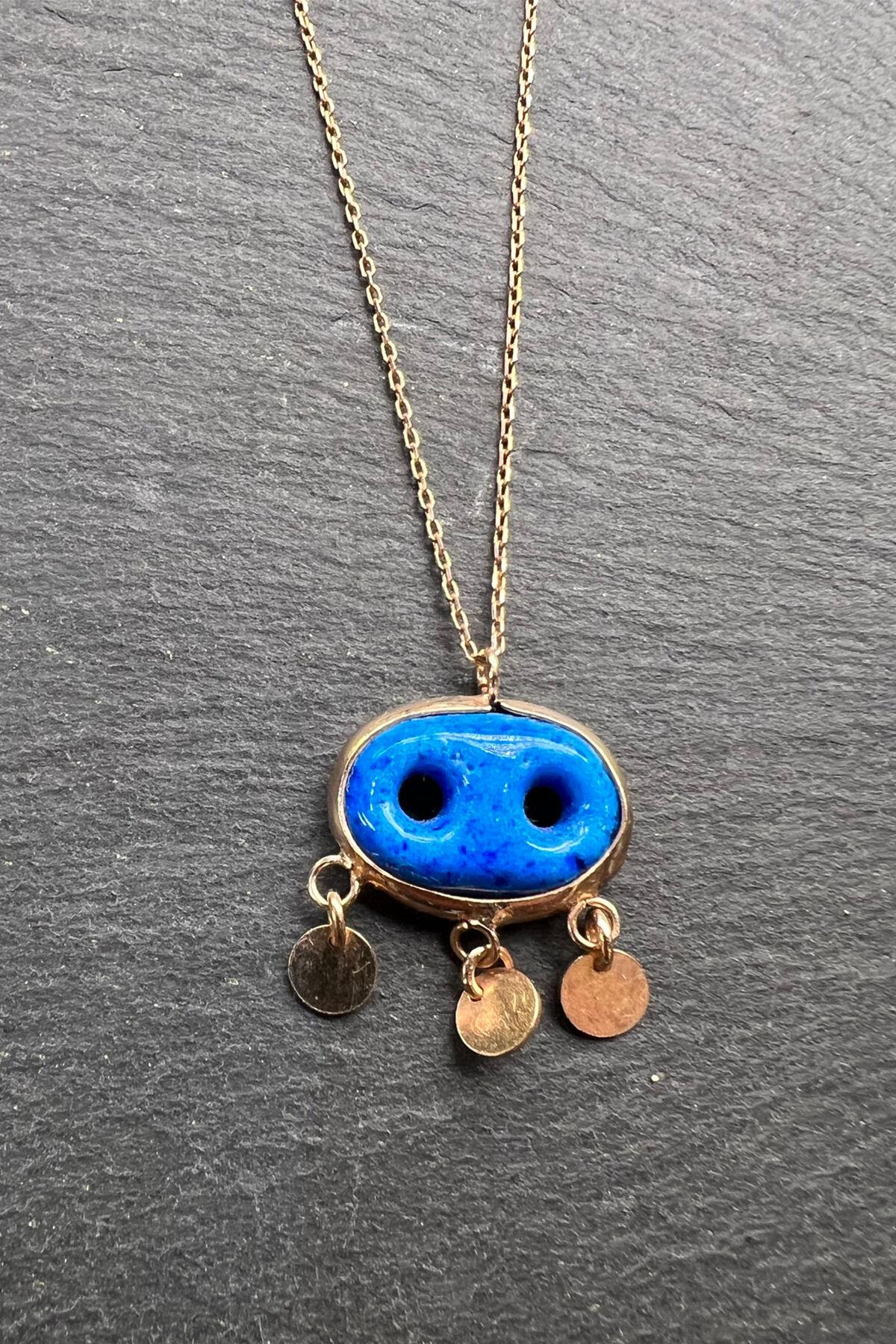 Mavi Sallantılı Gümüş Kolye By-5913