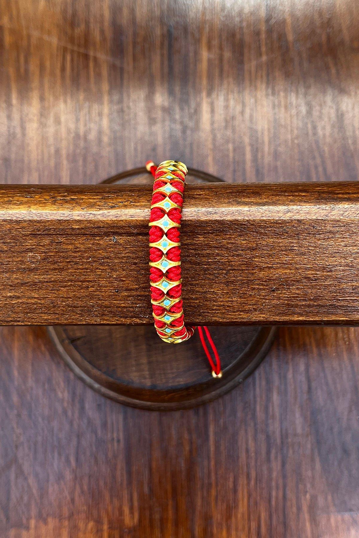 Mavi Taşlı Düğümlü Bronz Bileklik By-8055