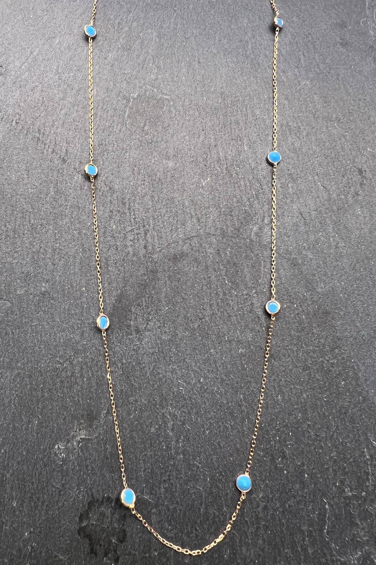 Mavi Taşlı Gümüş Kolye By-5937