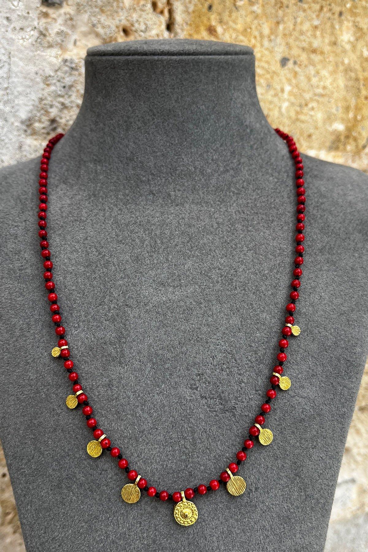 Mercan Taşlı Bronz Kolye By-8364