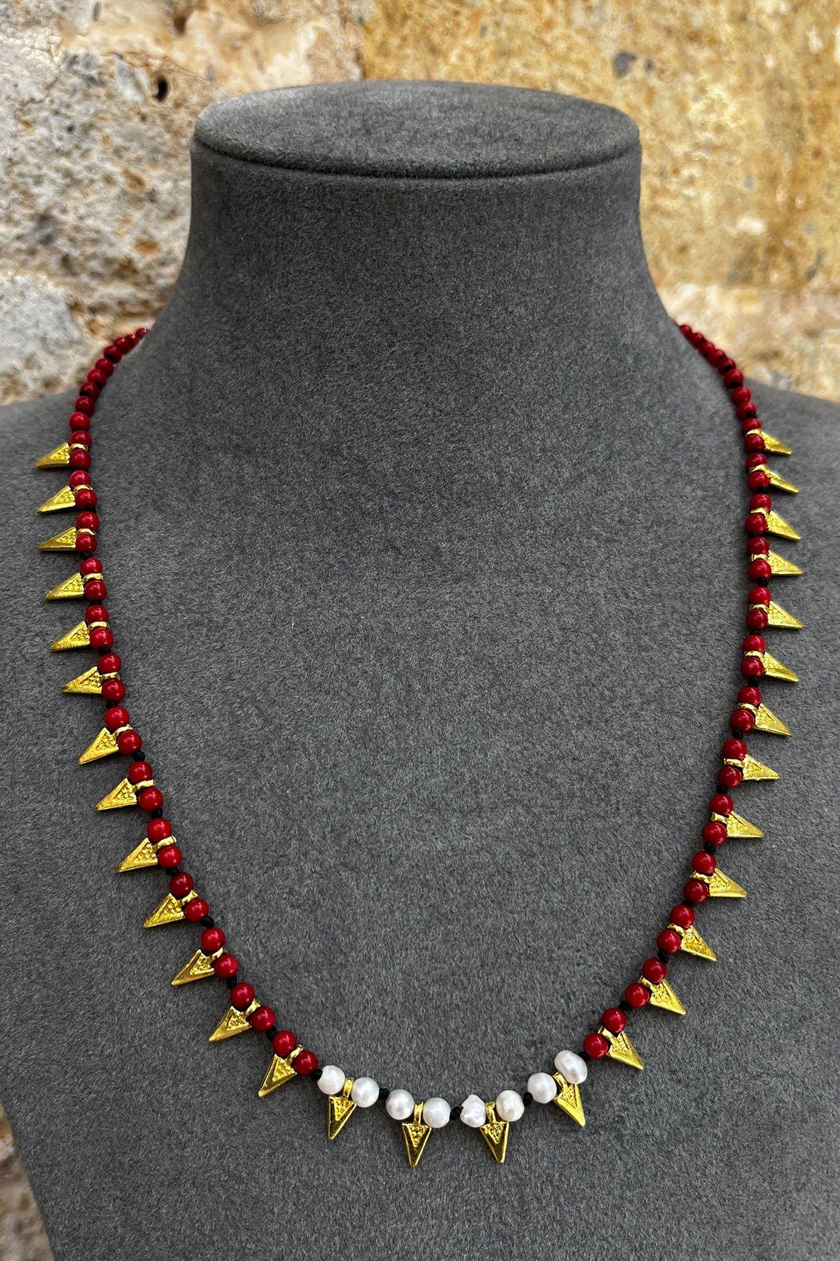 Mercan Taşlı Bronz Kolye By-8365