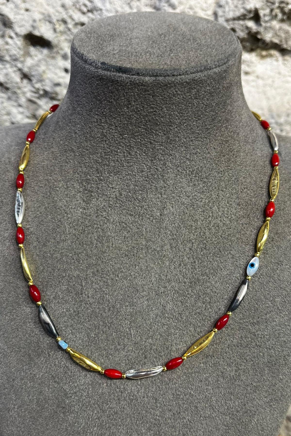 Mercan Taşlı Gümüş Kolye By-8686