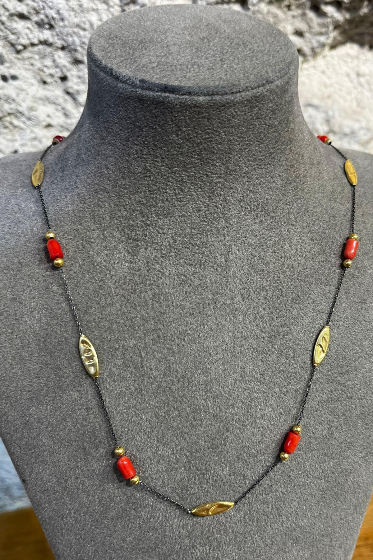 Mercan Taşlı Gümüş Kolye By-8709