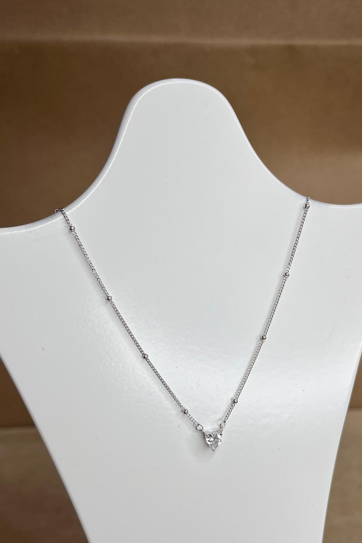 Minimal Kalp Model Taşlı Gümüş Kolye By-8961