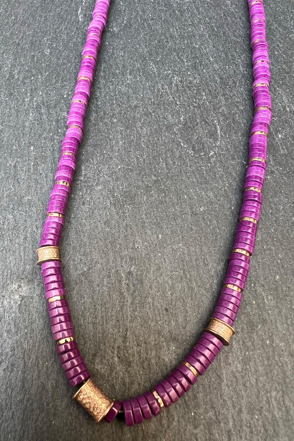 Mor Boncuklu Gümüş Kolye By-6357