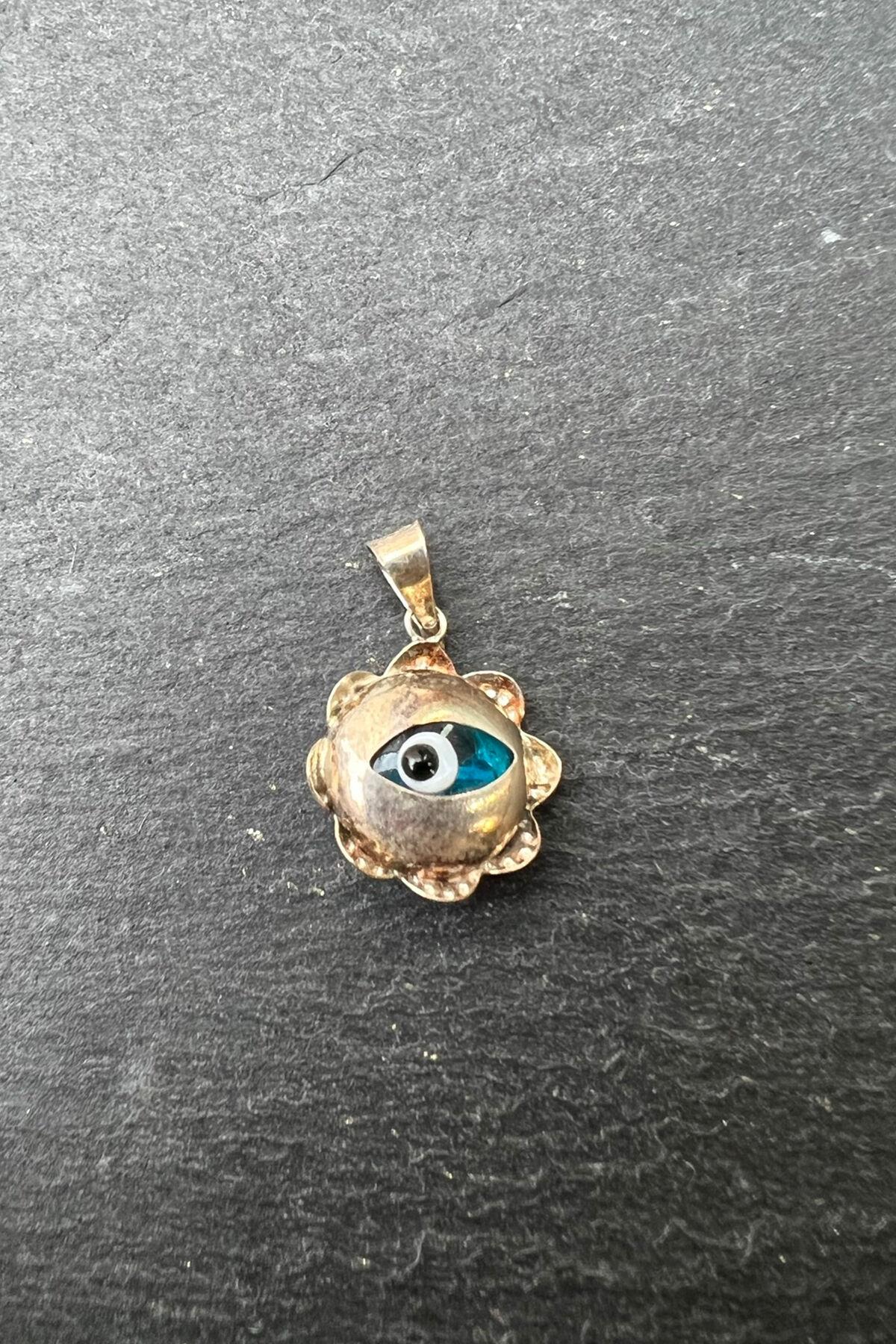 Nazar Boncuklu Yuvarlak Gümüş Kolye Ucu By-6269