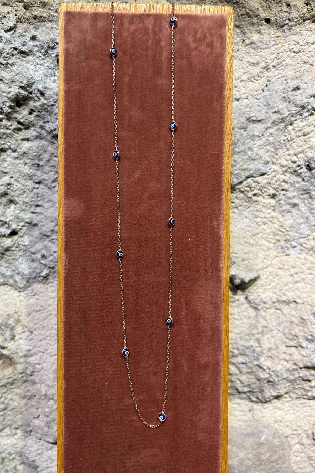 Nazar Boncuklu Zincir Gümüş Kolye By-6276