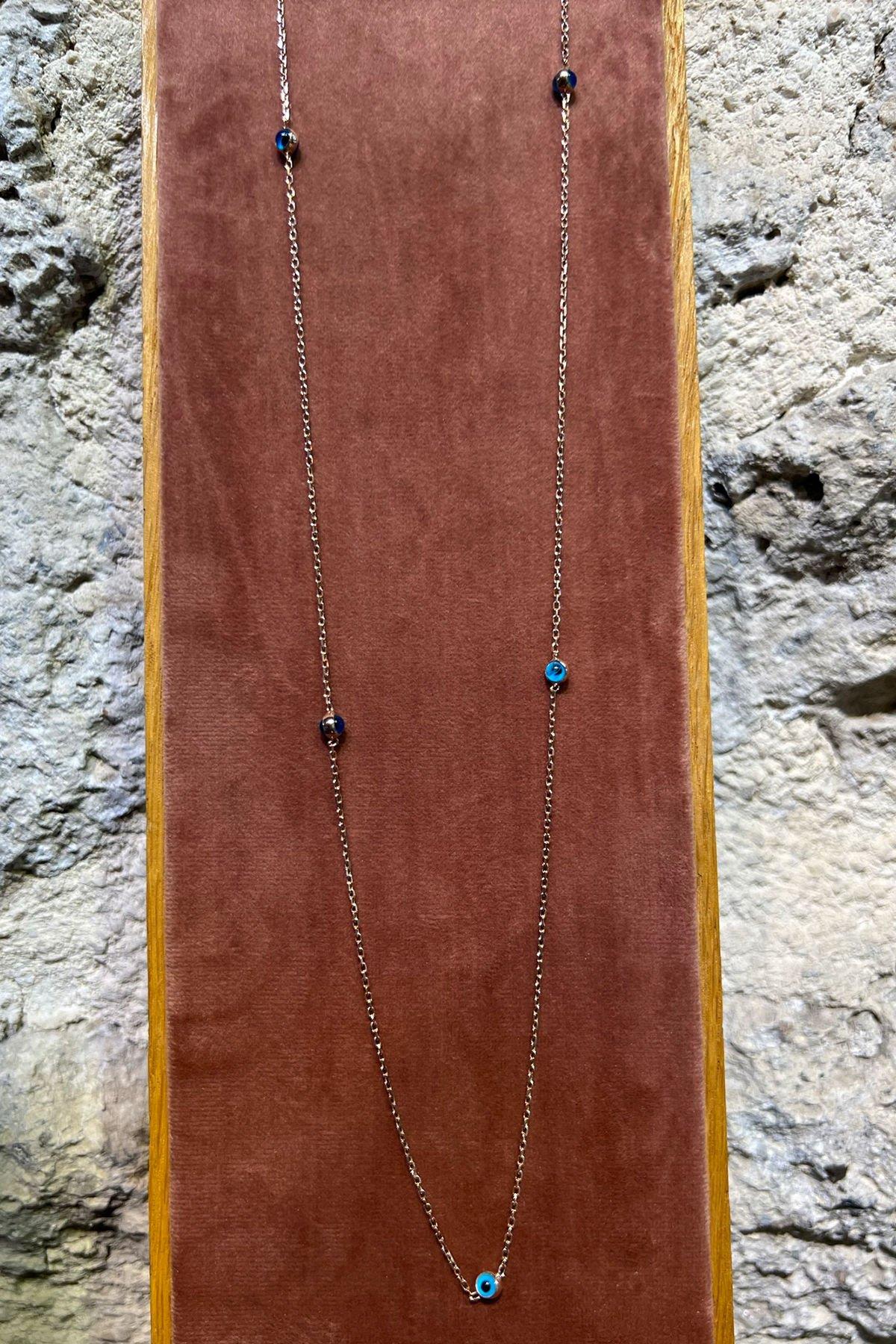 Nazar Boncuklu Zincir Gümüş Kolye By-6300