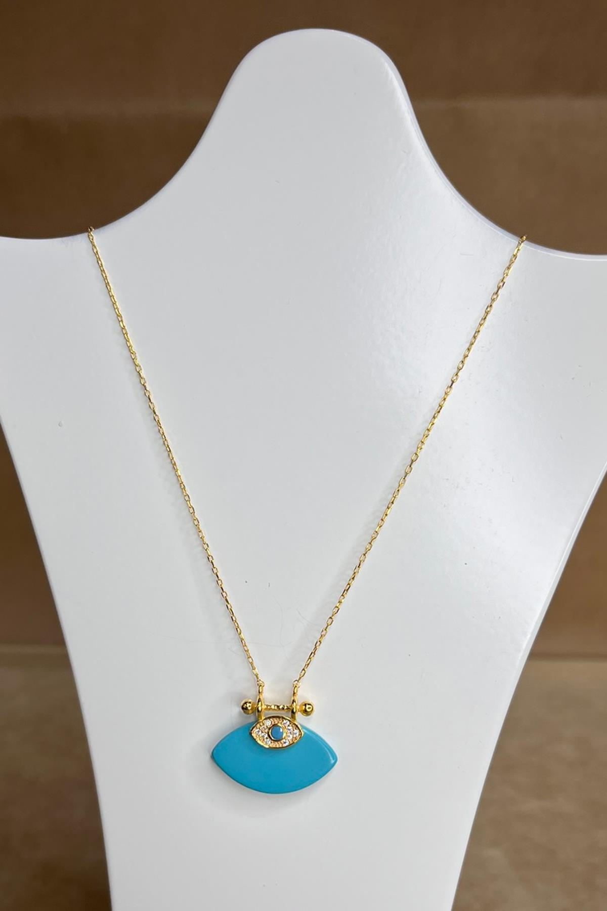 Oval Model Turkuaz Taşlı Gümüş Kolye By-8947