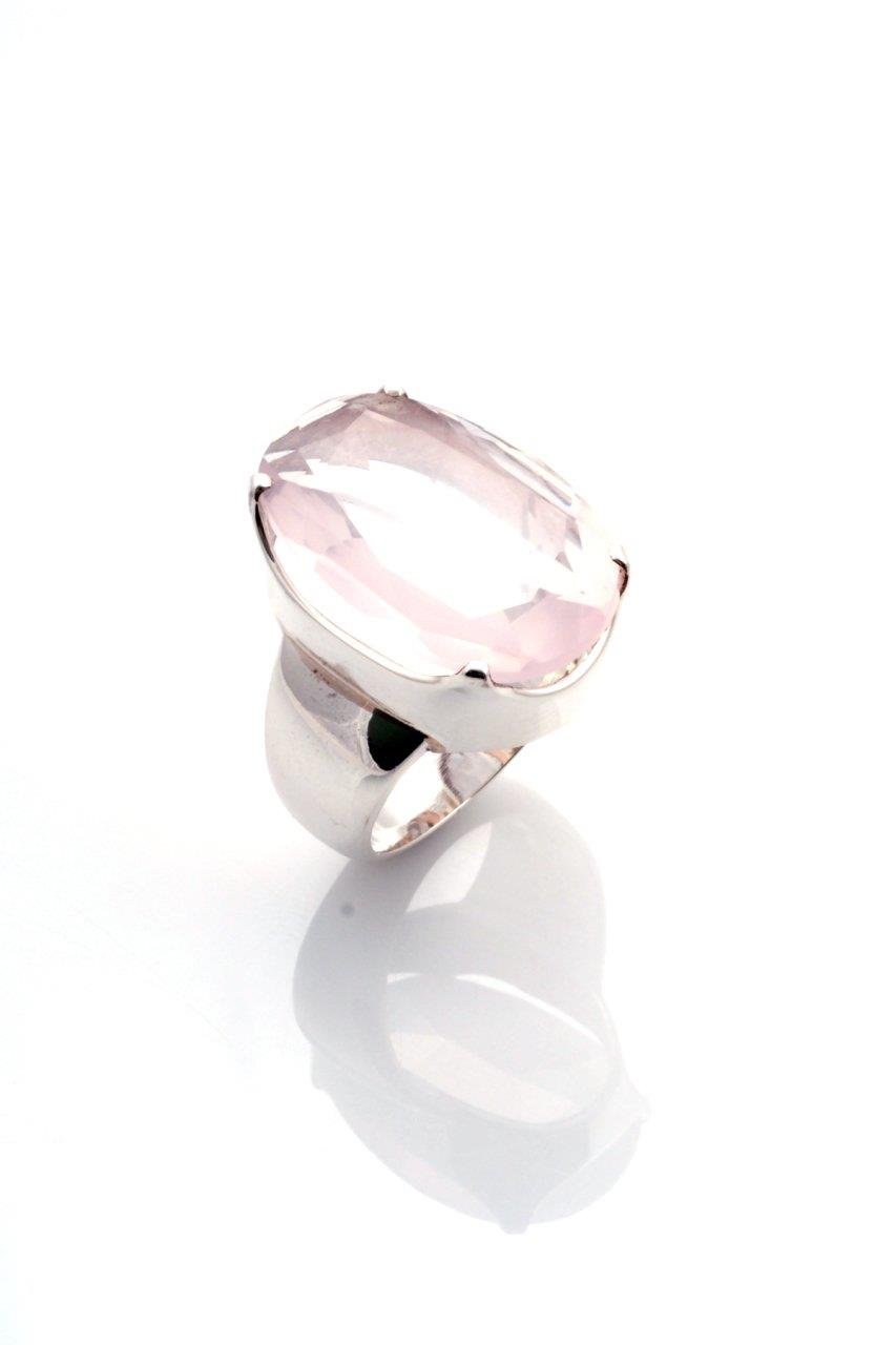 Pembe Kuvars Doğaltaş Gümüş Yüzük By-5117