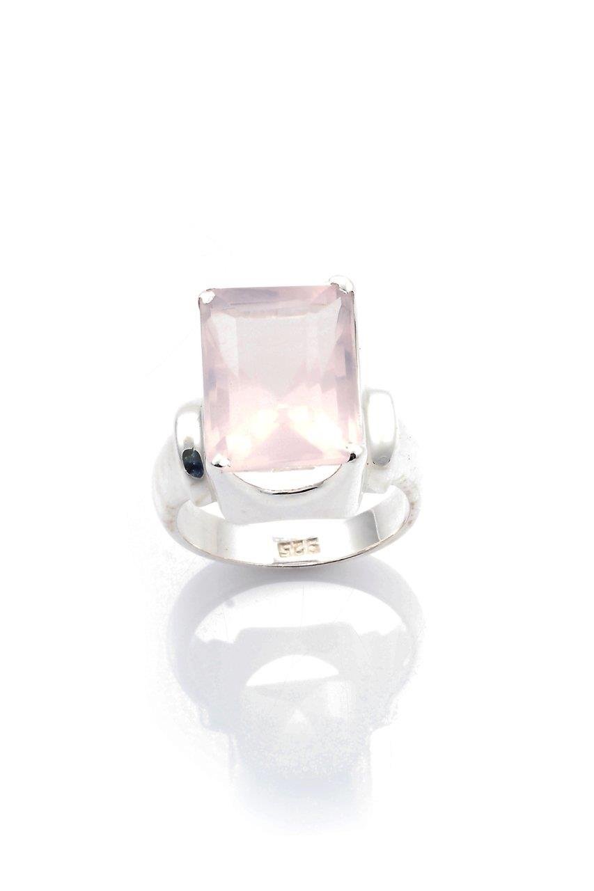 Pembe Kuvars Doğaltaş Gümüş Yüzük By-5079