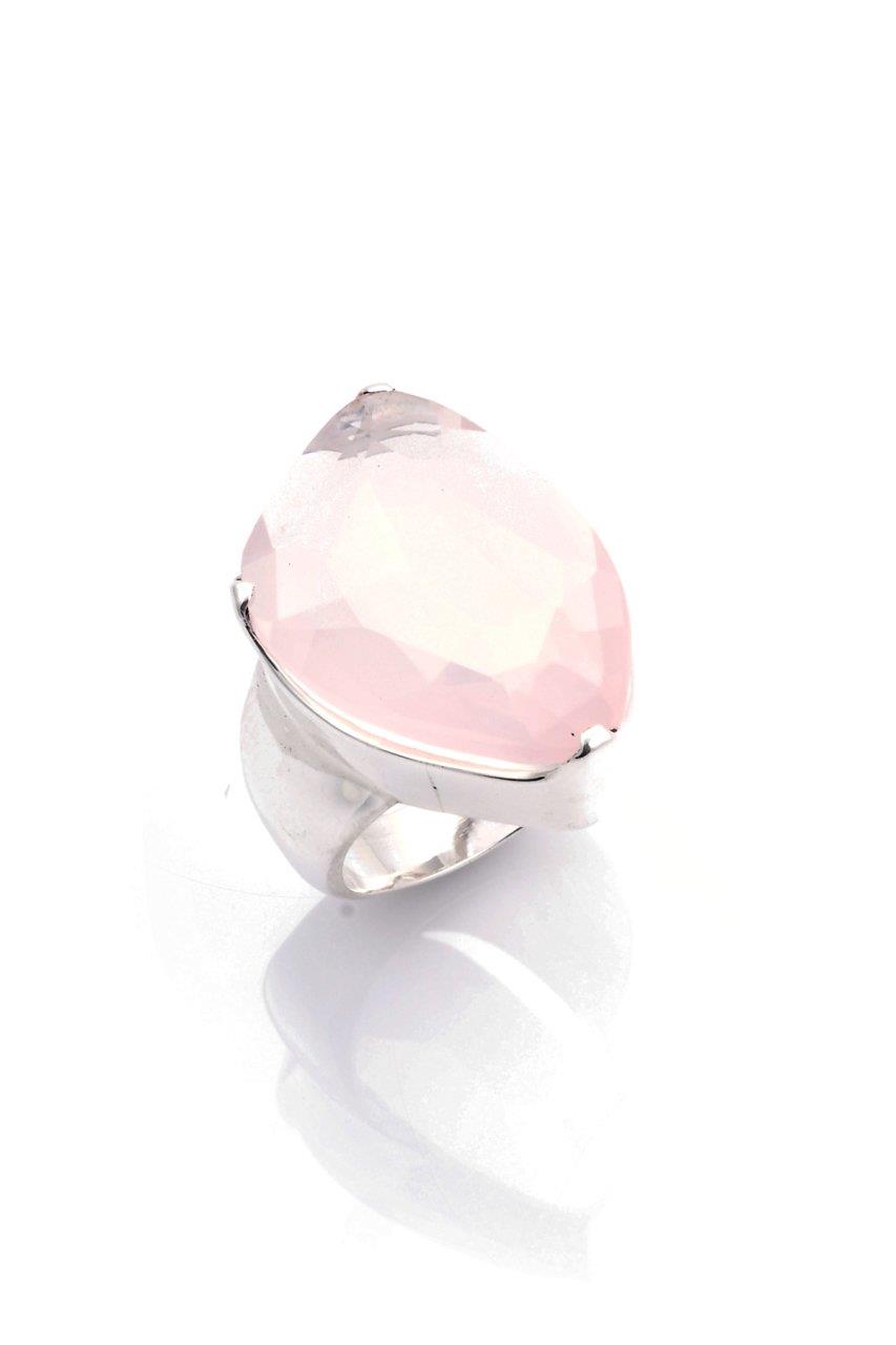 Pembe Kuvars Doğaltaş Gümüş Yüzük By-5094