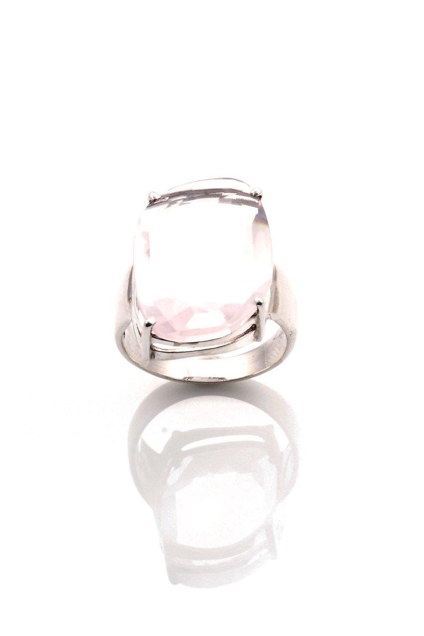 Pembe Kuvars Doğaltaş Gümüş Yüzük By-5105