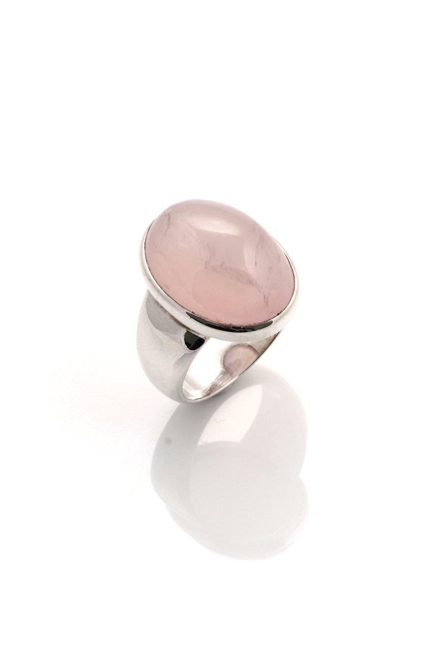 Pembe Kuvars Doğaltaş Gümüş Yüzük By-5113