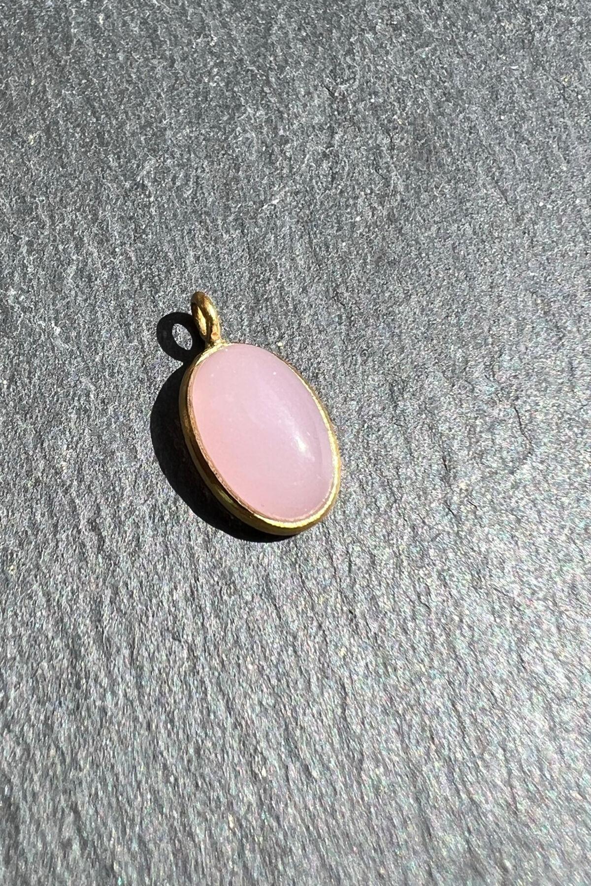 Pembe Kuvars Taşlı Gümüş Kolye Ucu By-6077