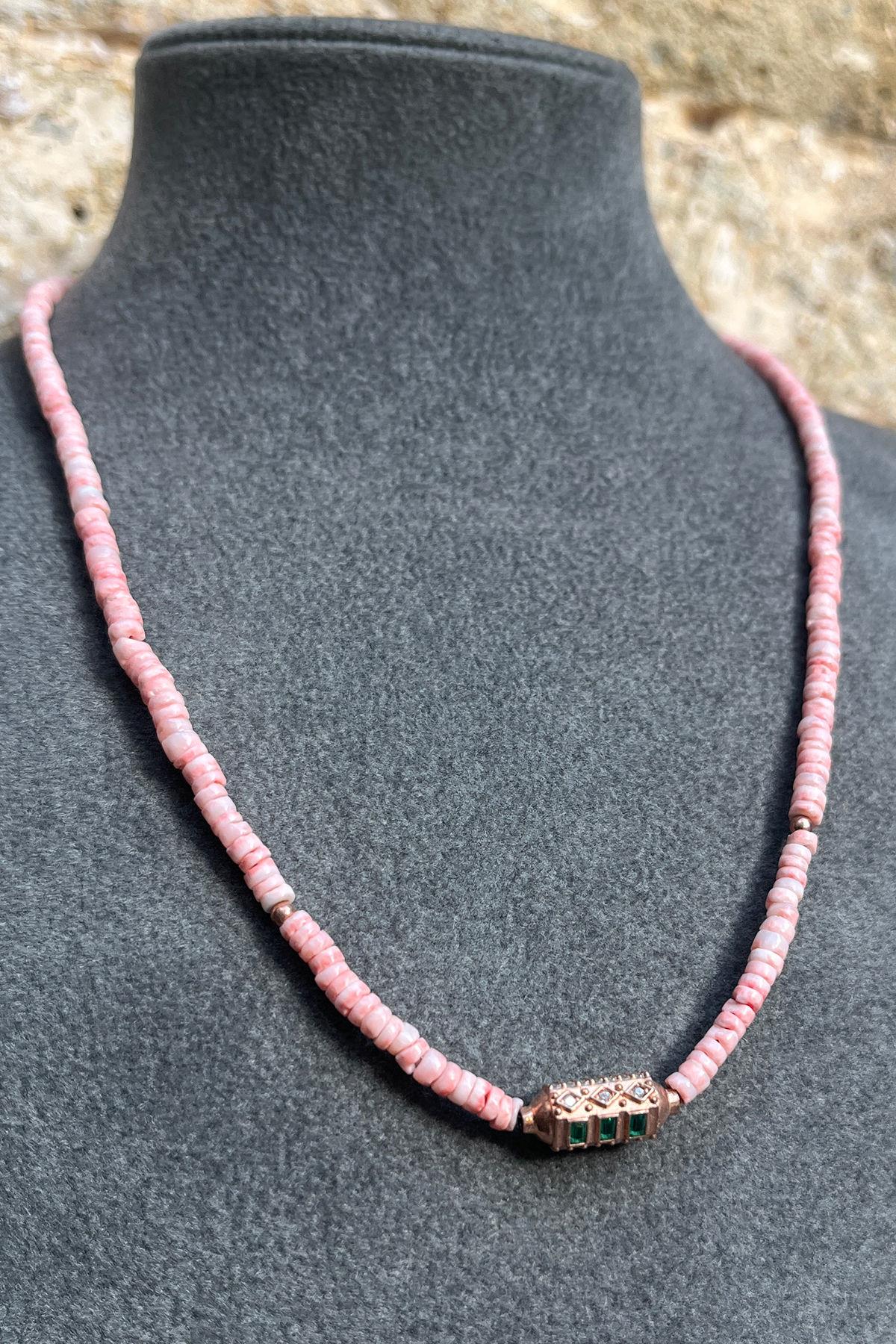 Pembe Mercan Taşlı Gümüş Kolye By-7953