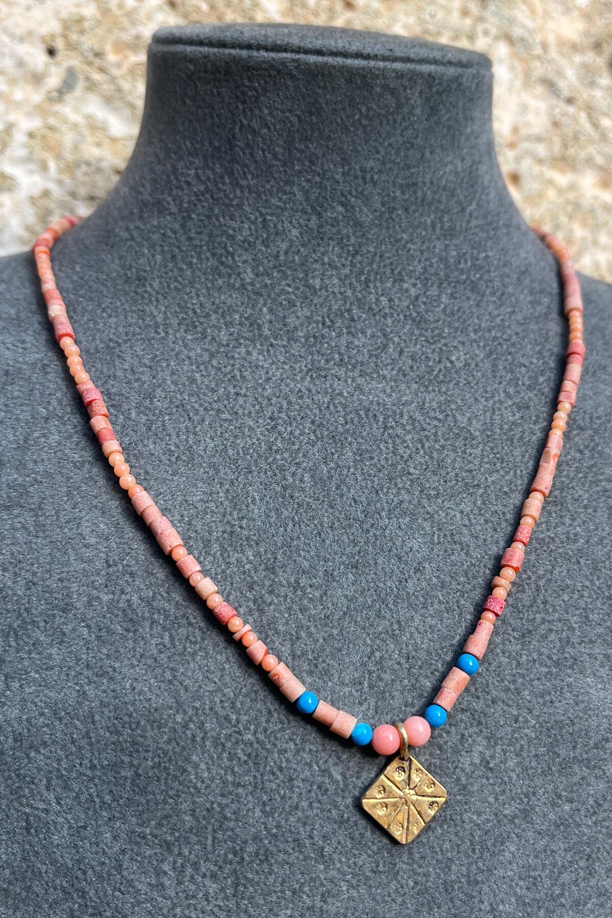 Pembe Mercan Taşlı Gümüş Kolye By-7955