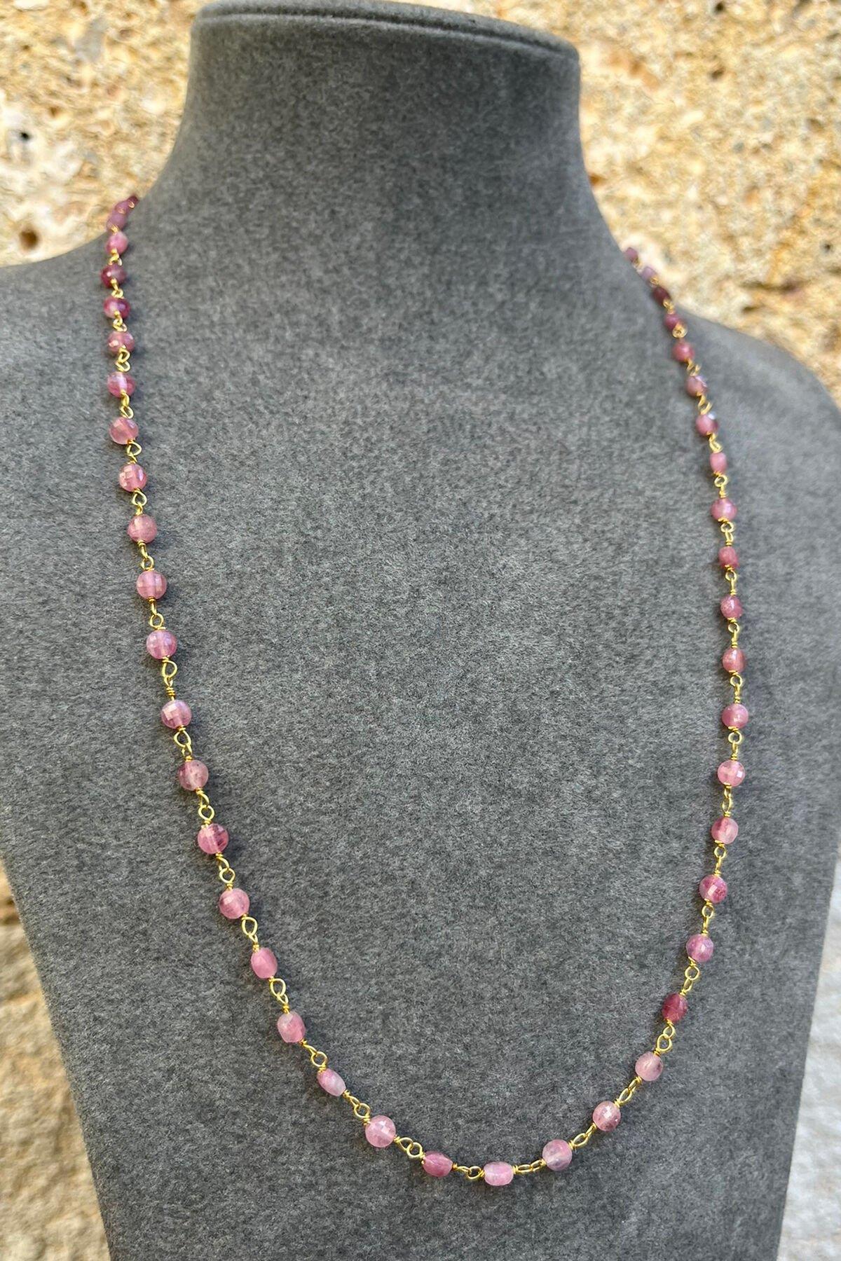 Pembe Mercan Taşlı Gümüş Kolye By-8022