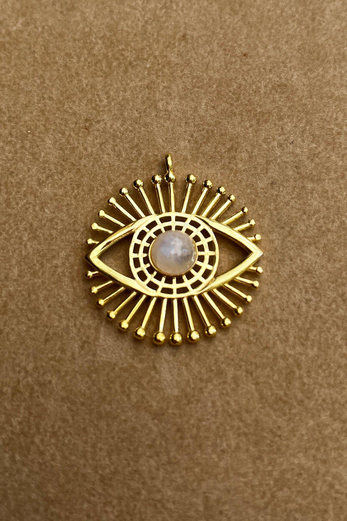 Pembe Quartz Taşlı Göz Model Gümüş Kolye Ucu By-8475