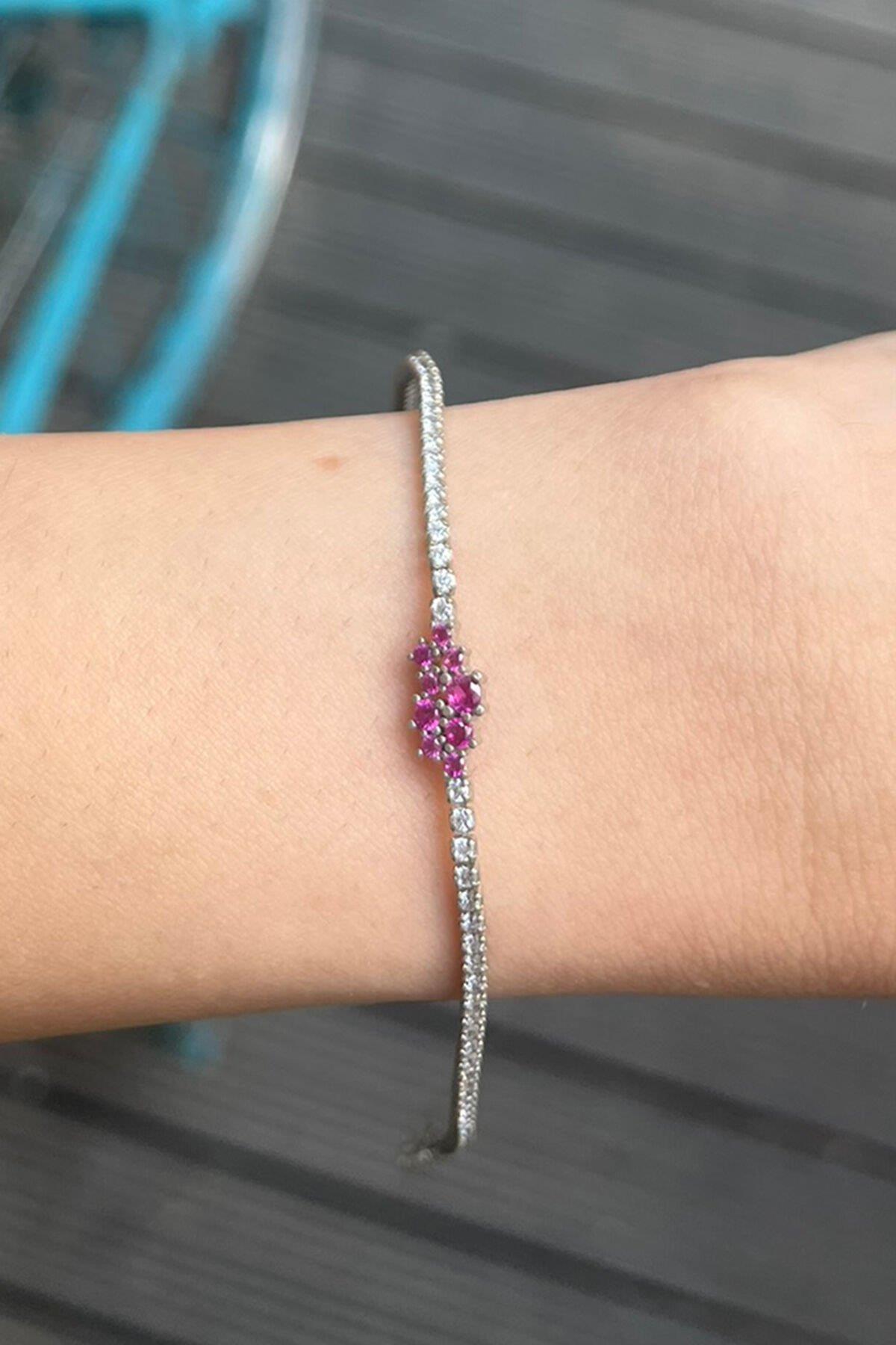 Pembe Taşlı Gümüş Bileklik By-8019