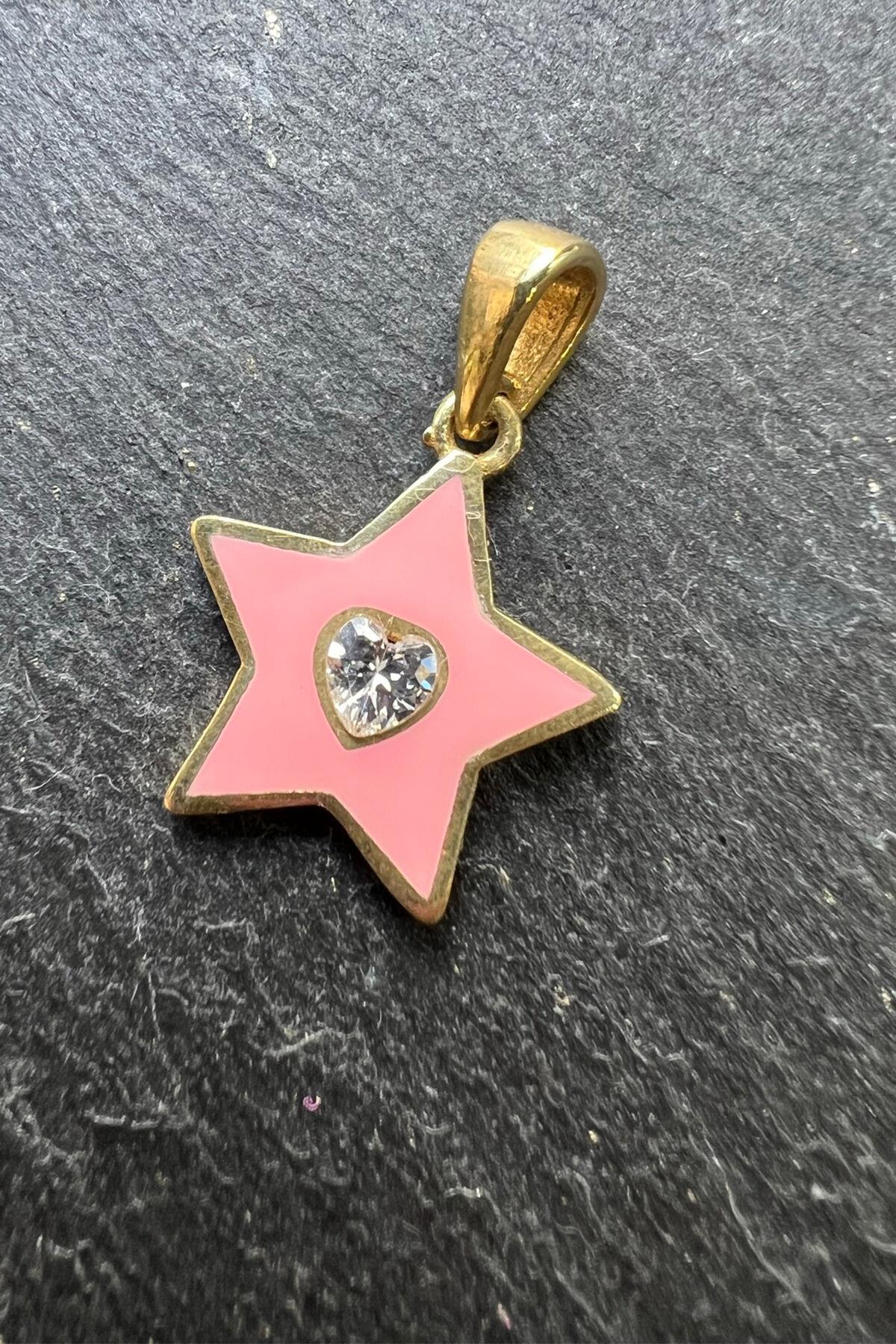 Pembe Yıldız Desenli Gümüş Kolye Ucu By-6166