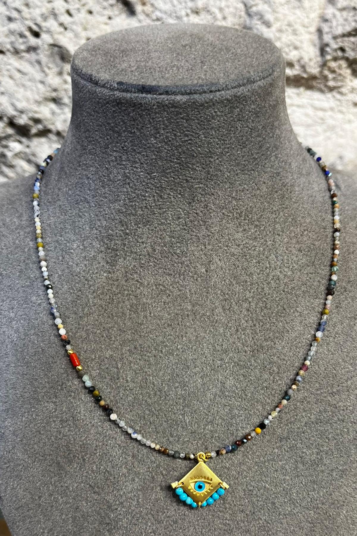 Quartz Taşlı Göz Model Gümüş Kolye  By-8677