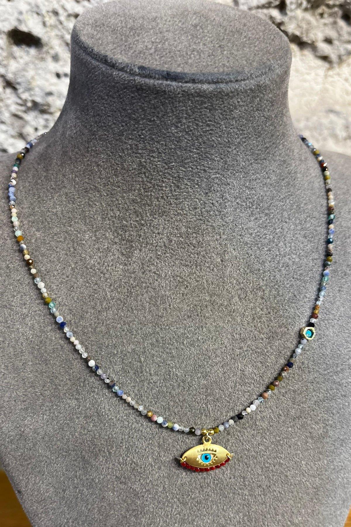 Quartz Taşlı Göz Model Gümüş Kolye  By-8675