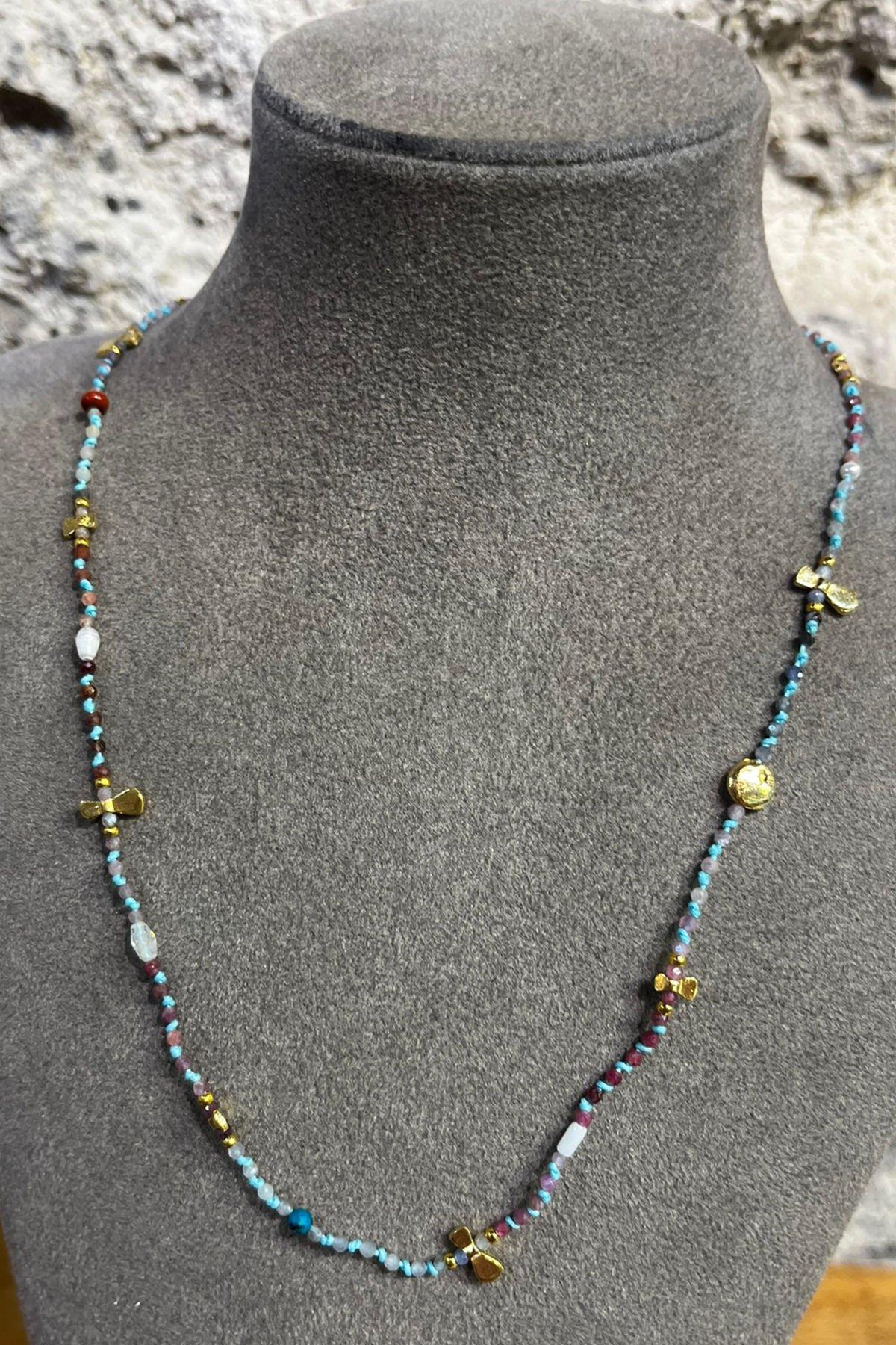 Quartz Taşlı İpli Gümüş Kolye By-8691