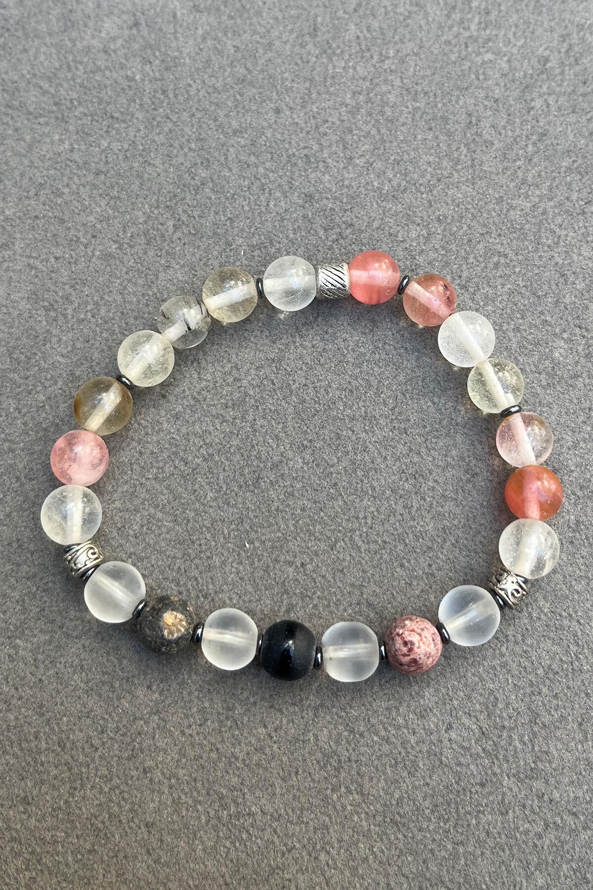 Quartz Ve Pembe Quartz Taşlı Erkek Bileklik By-7910