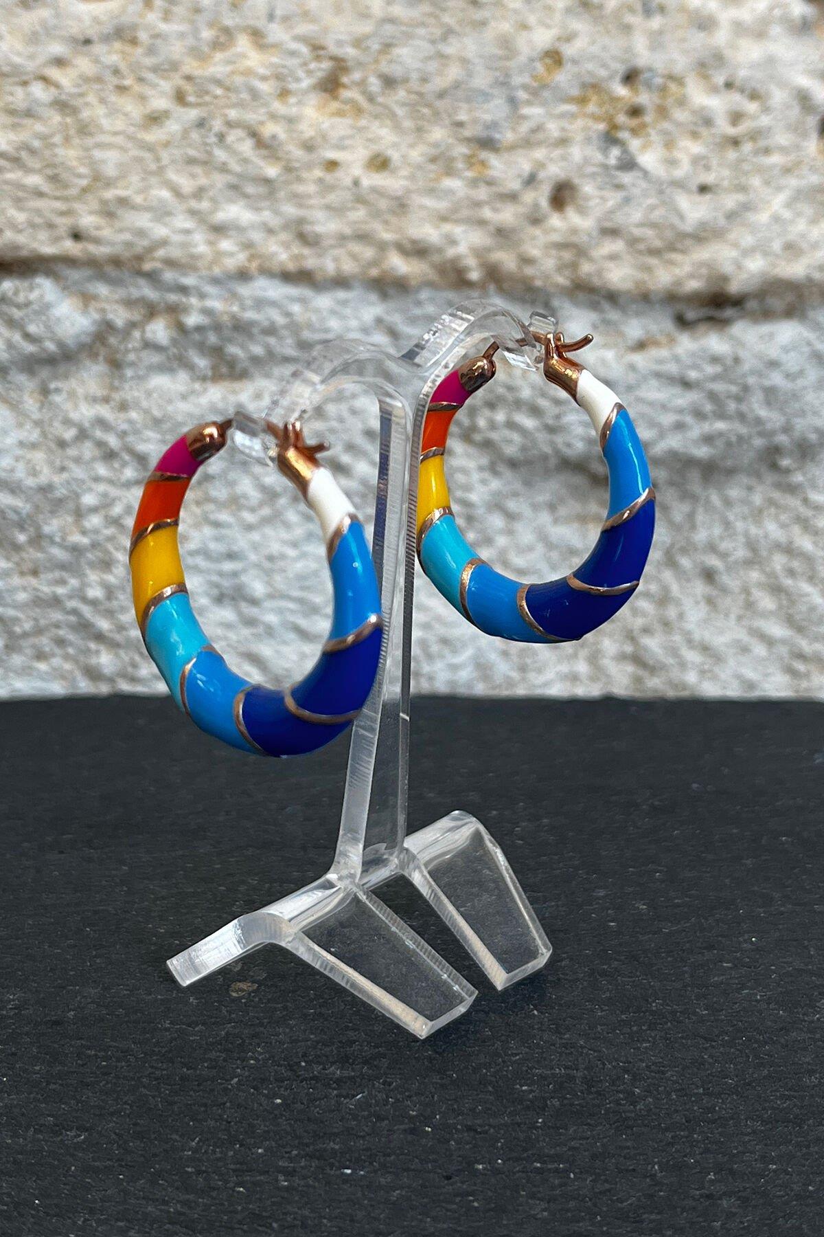Renkli Gümüş Halka Küpe By-7854