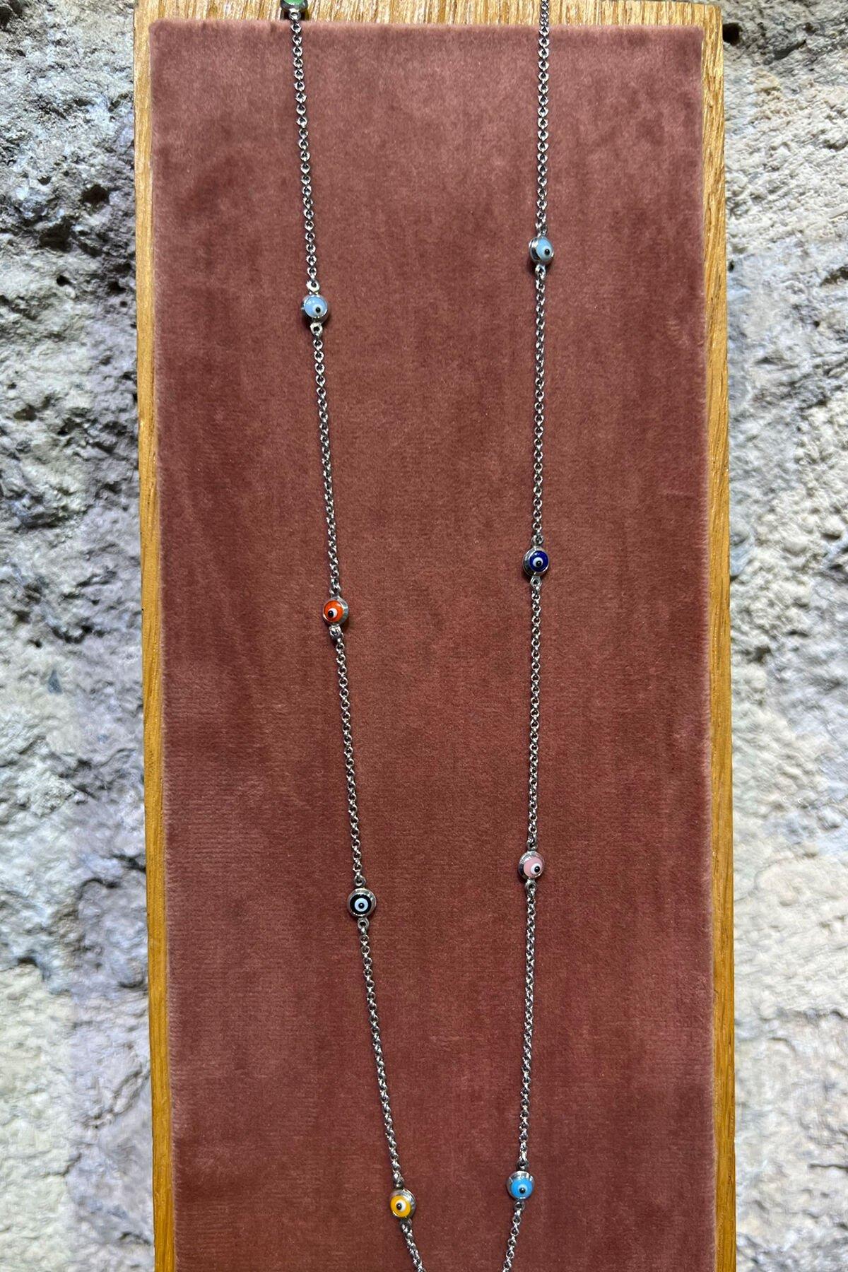 Renkli Nazar Boncuklu Gümüş Kolye By-6304