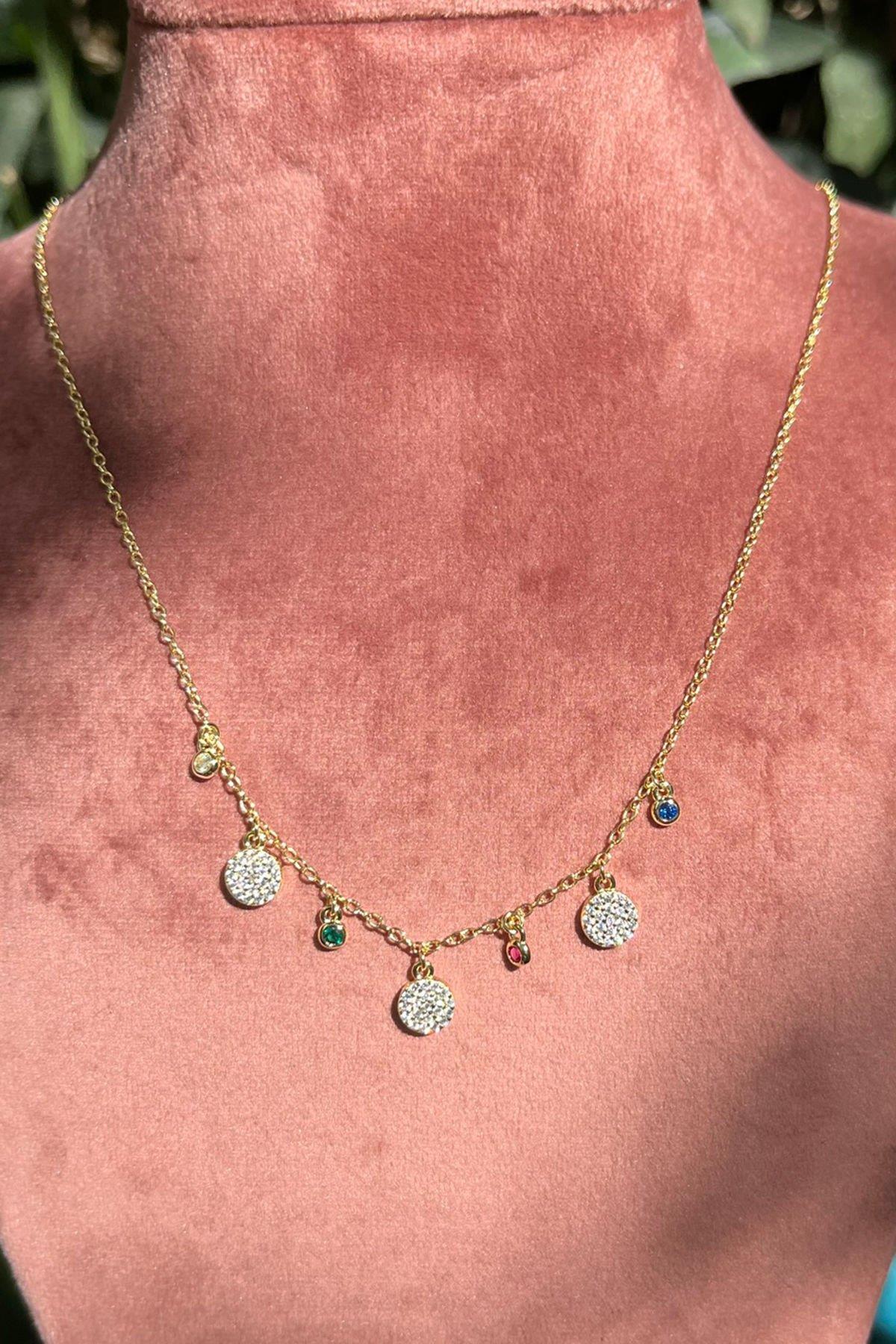 Renkli Taşlı Gümüş Kolye By-7670