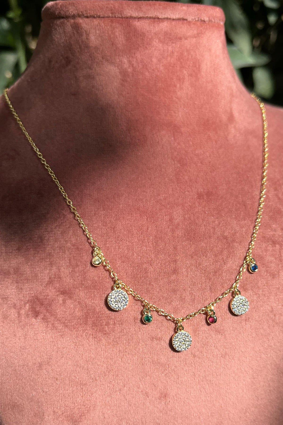 Renkli Taşlı Gümüş Kolye By-7670